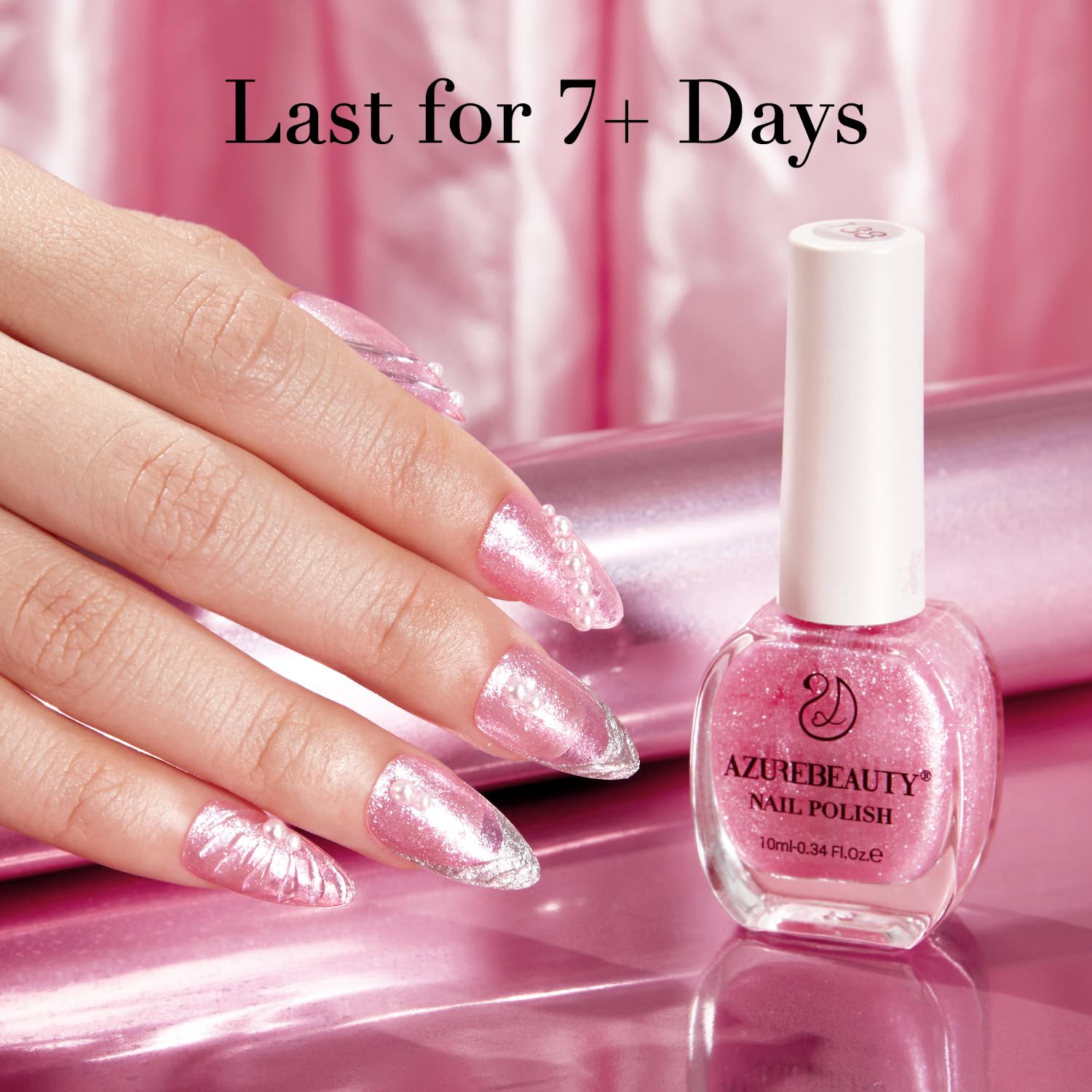 AZUREBEAUTY Glitter Pink Nail Polish Quick Dry Natural Infinite Shine Nail Lacquer Fingernail Polish Strengthening Treatment Kit Salon-Quality for Women 10ml - Image 2