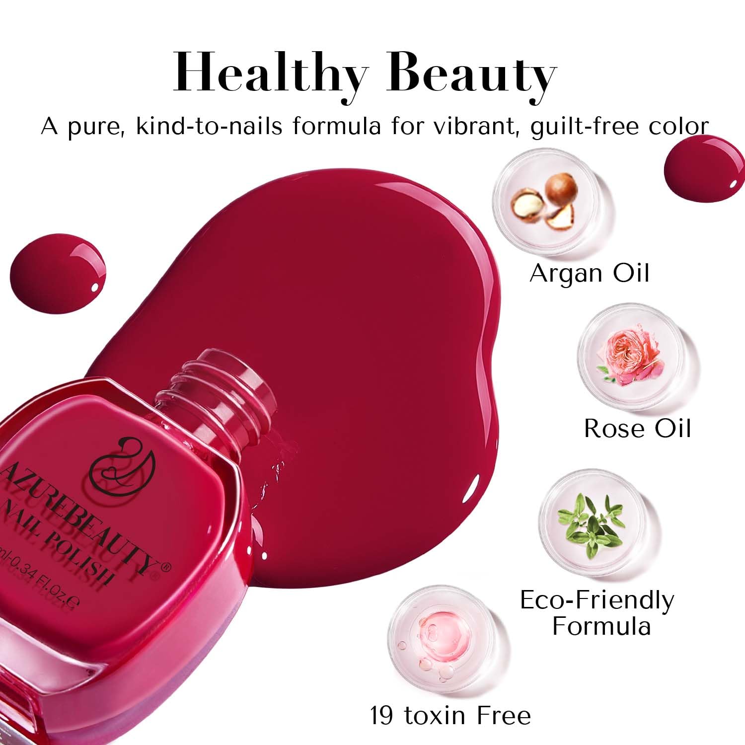 AZUREBEAUTY Raspberry Pink Nail Polish Set, Quick Dry Natural Boundless Shine Lacquer Fingernail Strengthening Nurse Kit Salon-Quality for Women 2Pcs 0.34 oz - Image 3