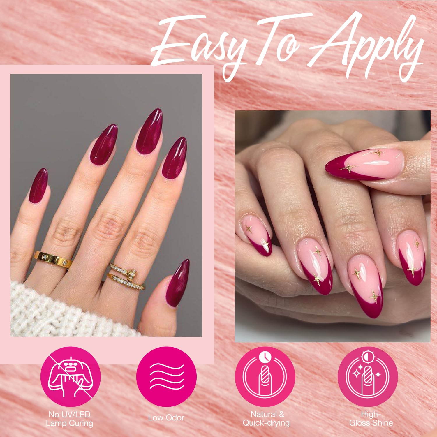 AZUREBEAUTY Raspberry Pink Nail Polish Set, Quick Dry Natural Boundless Shine Lacquer Fingernail Strengthening Nurse Kit Salon-Quality for Women 2Pcs 0.34 oz - Image 2