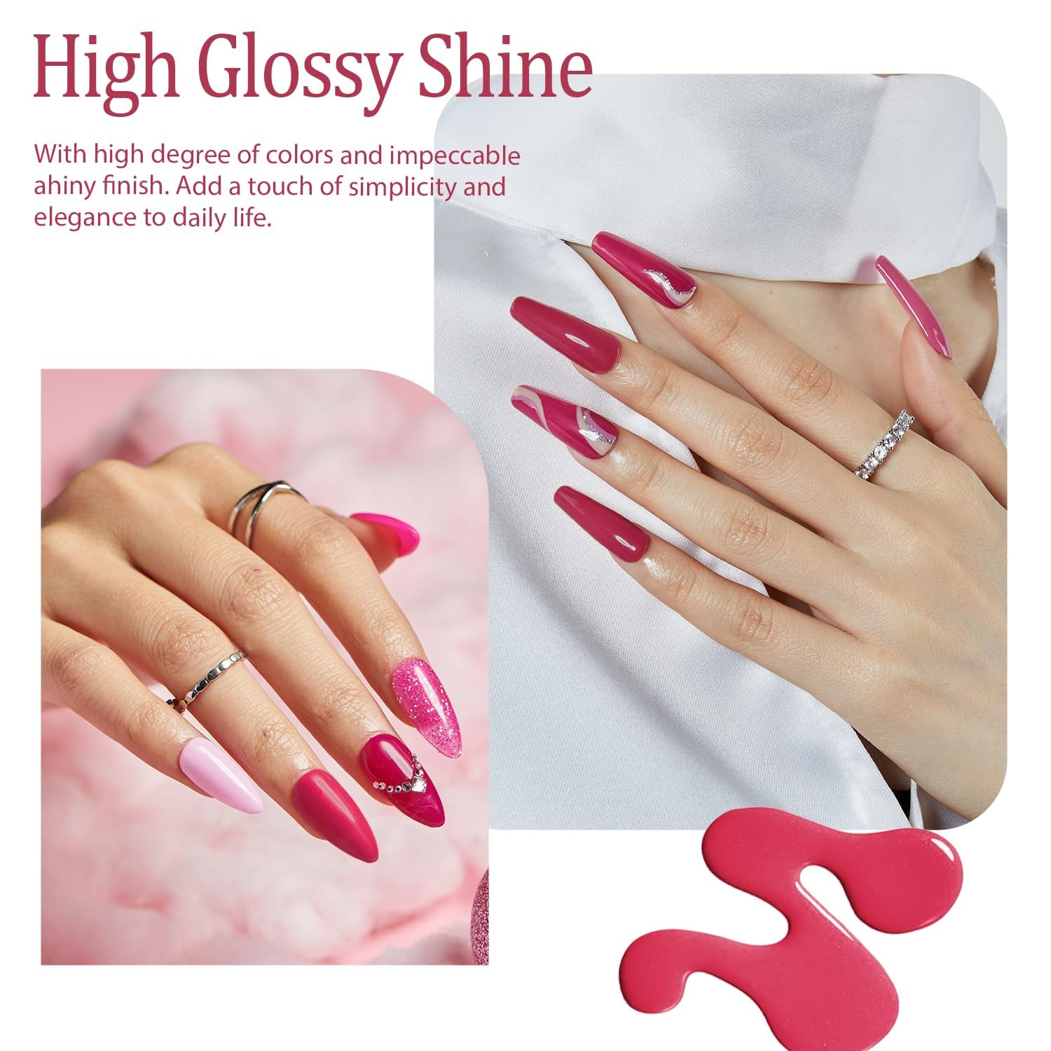 AZUREBEAUTY Raspberry Pink Nail Polish Set, Quick Dry Natural Boundless Shine Lacquer Fingernail Strengthening Nurse Kit Salon-Quality for Women 2Pcs 0.34 oz - Image 4