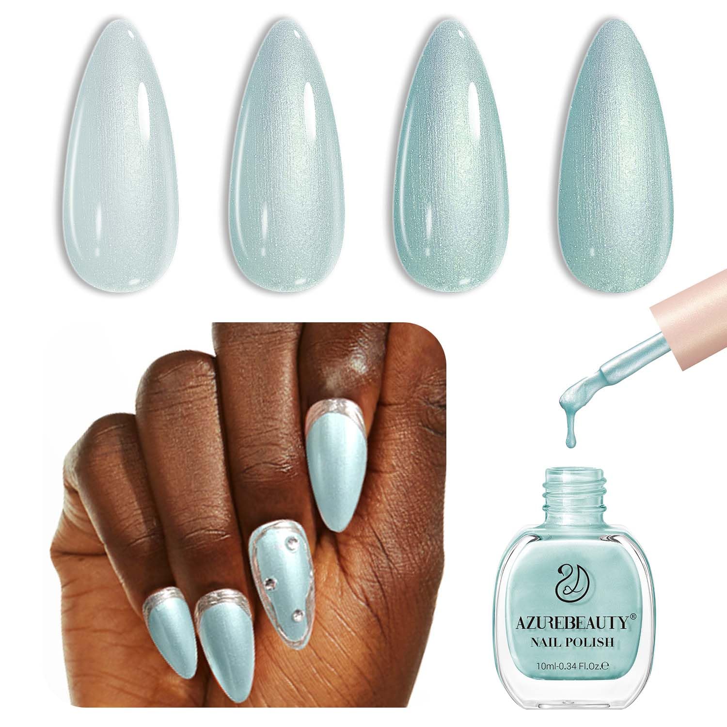 AZUREBEAUTY Nail Polish Shimmery Blue-Green Summer Nail Polish Quick Dry Natural Infinite Shine Nail Lacquer Fingernail Polish Strengthening Treatment Kit Salon-Quality for Women 10ml