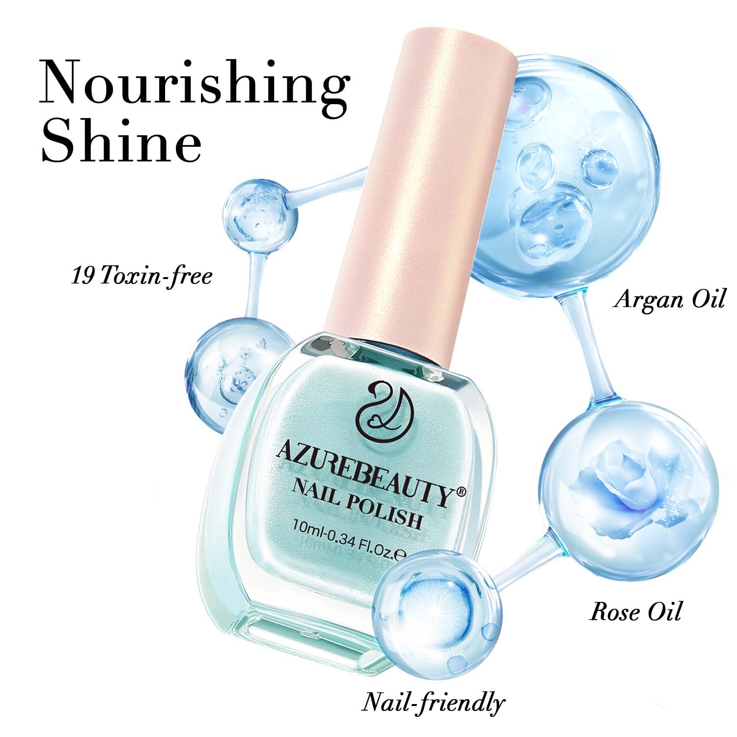 AZUREBEAUTY Shimmery Blue-Green Nail Polish Quick Dry 10ml Strengthening Treatment - Image 6