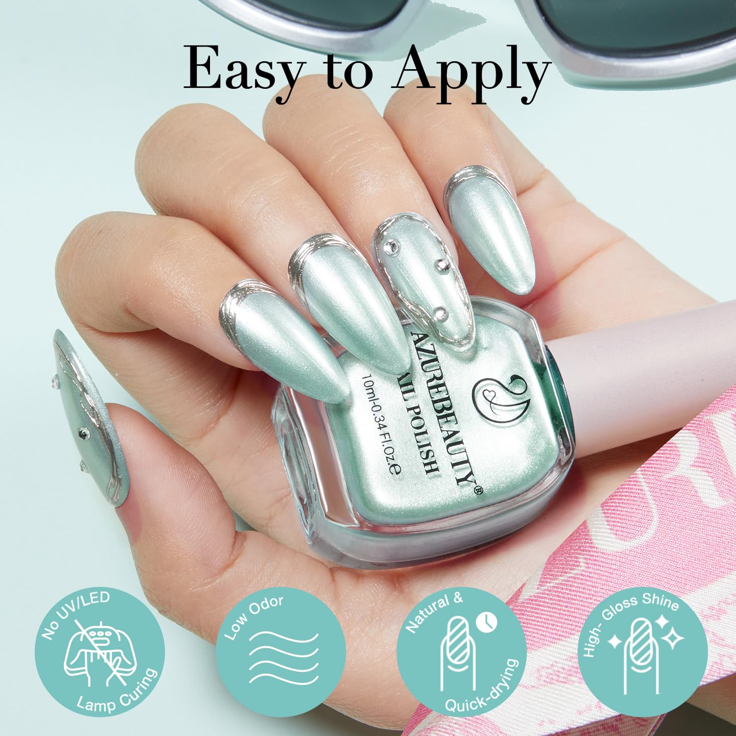AZUREBEAUTY Shimmery Blue-Green Nail Polish Quick Dry 10ml Strengthening Treatment - Image 4