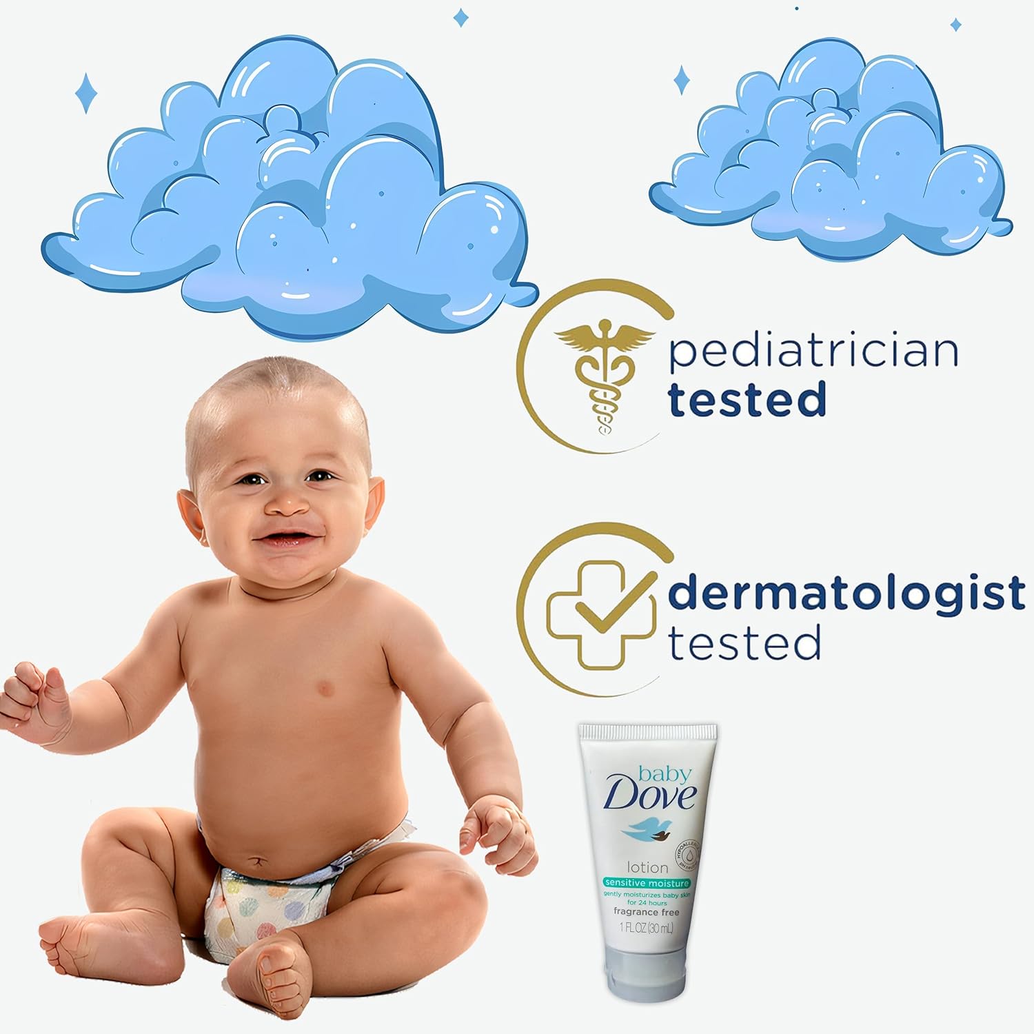 Baby Dove Sensitive Moisture Baby Lotion, 3 Pk Hypoallergenic Fragrance-Free for Sensitive Skin, Moisturizing Unscented Baby Lotion, Safe 4 Newborns Travel Size 1oz Ea - Image 4