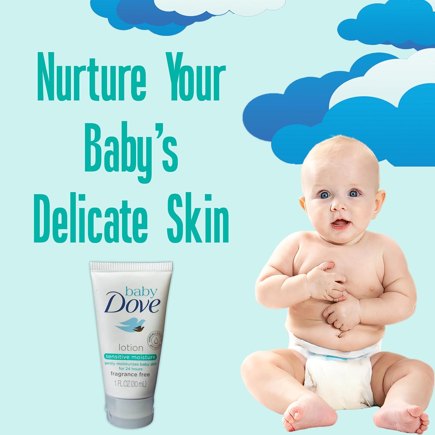 Baby Dove Sensitive Moisture Baby Lotion, 3 Pk Hypoallergenic Fragrance-Free for Sensitive Skin, Moisturizing Unscented Baby Lotion, Safe 4 Newborns Travel Size 1oz Ea - Image 9