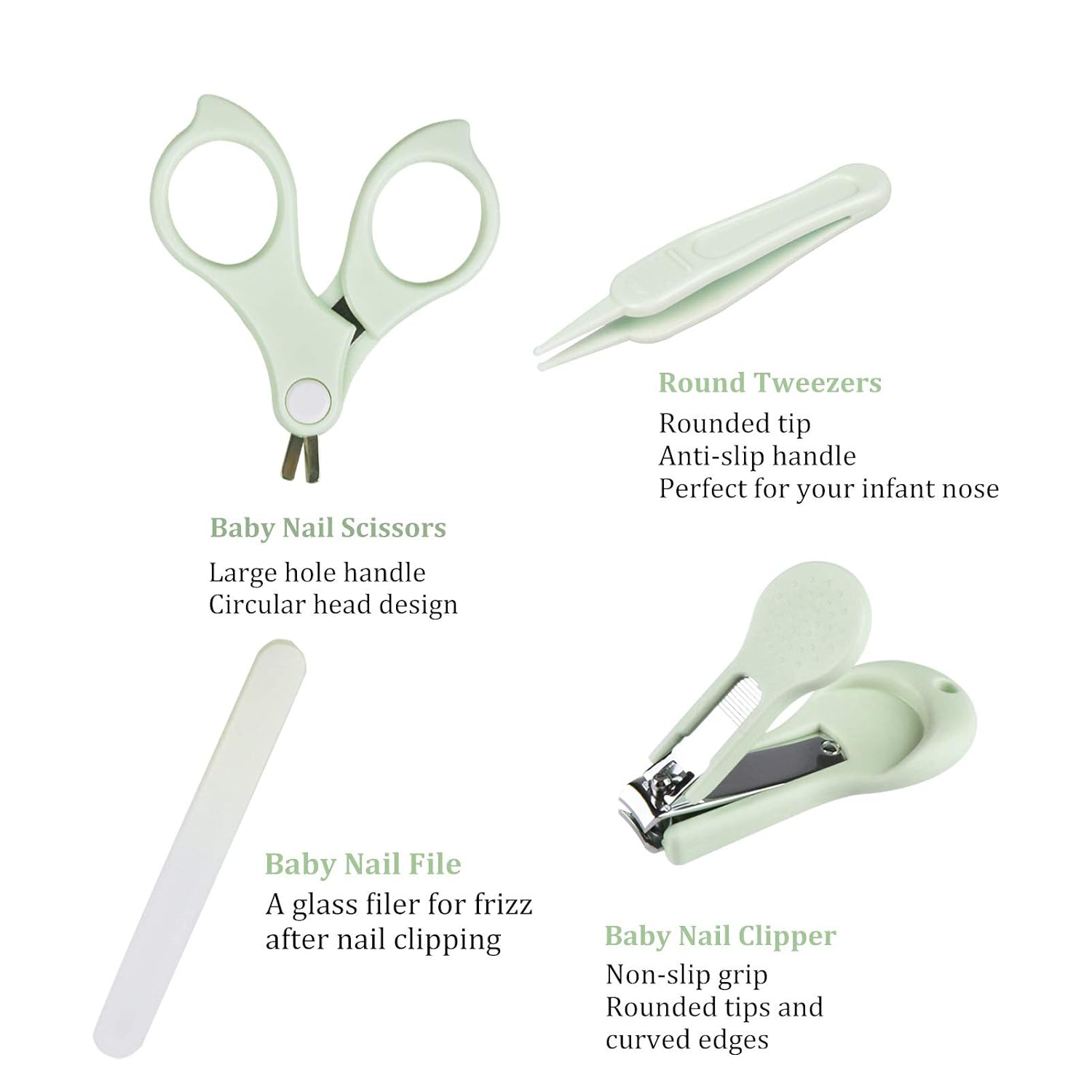 Baby Nail Kit, Baby Manicure Kit and Pedicure with Cute Owl Shape Case. Baby Nail Clipper, Scissor, Nail File & Tweezer for Newborn, Infant & Toddler, Mothers Day Gifts(Green) - Image 3