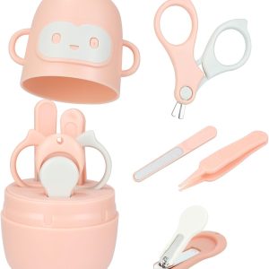 Baby Nail Kits, 4-in-1 Newborn Nail Clippers with Cute Monkey Shape Case. Baby Nail Clipper, Scissor, Nail File & Tweezer for Unisex Newborn Infant Toddler Kids