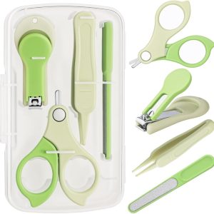 Baby Nail Kit，4-in-1 Baby Manicure Kit and Pedicure Set，Include ；Baby Nail Clippers,Baby Nail Scissors, Baby Nail File,Baby for Special use Tweezers,Newborn, Infant Toddler ，Children/Green
