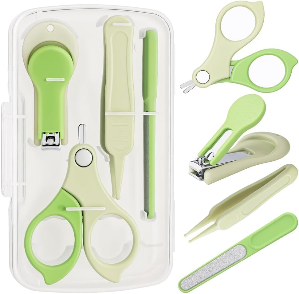 Baby Nail Kit，4-in-1 Baby Manicure Kit and Pedicure Set，Include ；Baby Nail Clippers,Baby Nail Scissors, Baby Nail File,Baby for Special use Tweezers,Newborn, Infant Toddler ，Children/Green