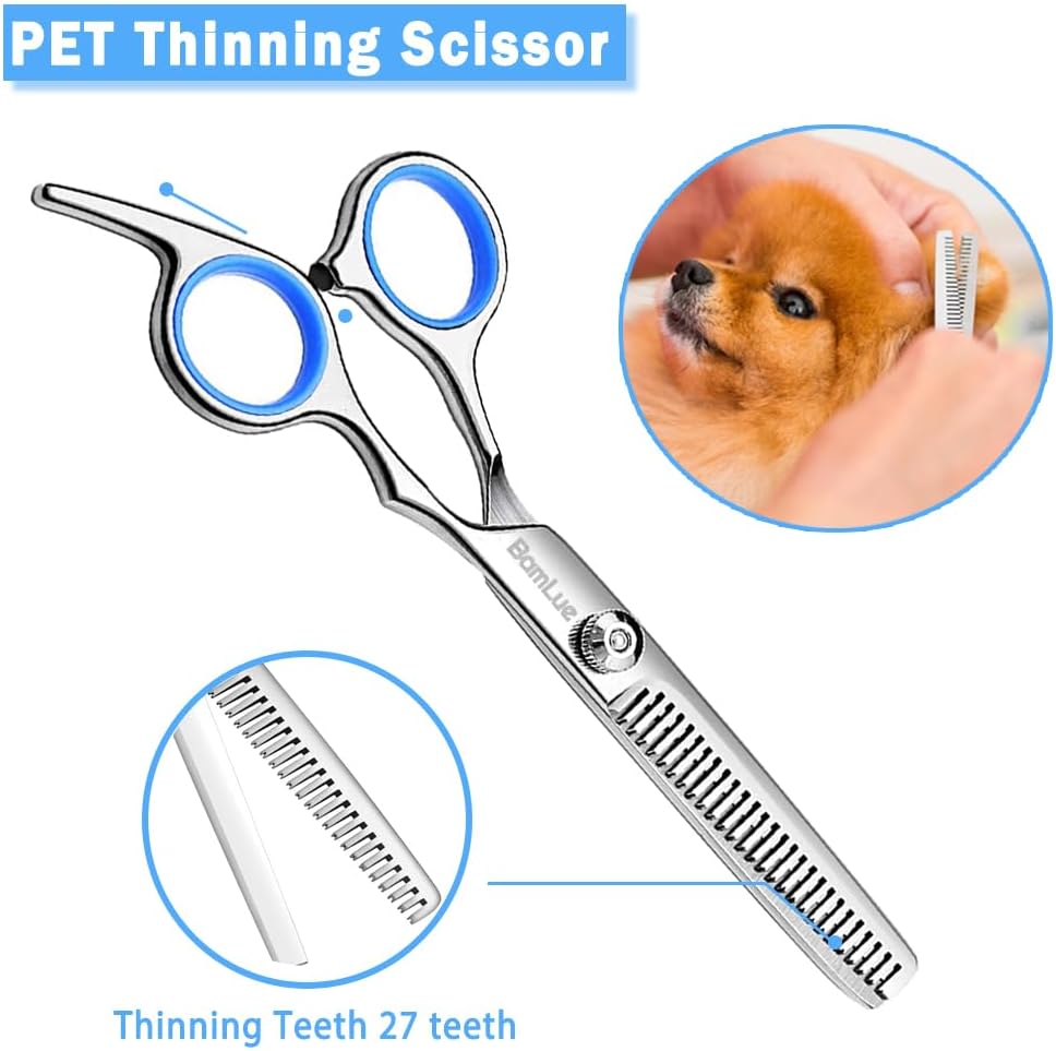 Bamlue 6 in 1 Professional Stainless Steel 4CR Safety Round Tip Dog Grooming Scissors, Anti-Rust Shears Cat Grooming Scissors Pet Kit, Thinning Straight Comb for Long Short Hair-Blue - Image 5
