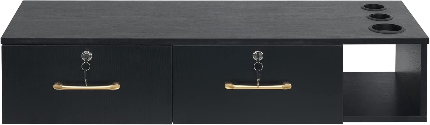 BarberPub Locking Wall Mount Styling Station, Barber Storage Floating Salon Station, Beauty Spa Salon Equipment with Drawers 2206 (Black) - Image 9