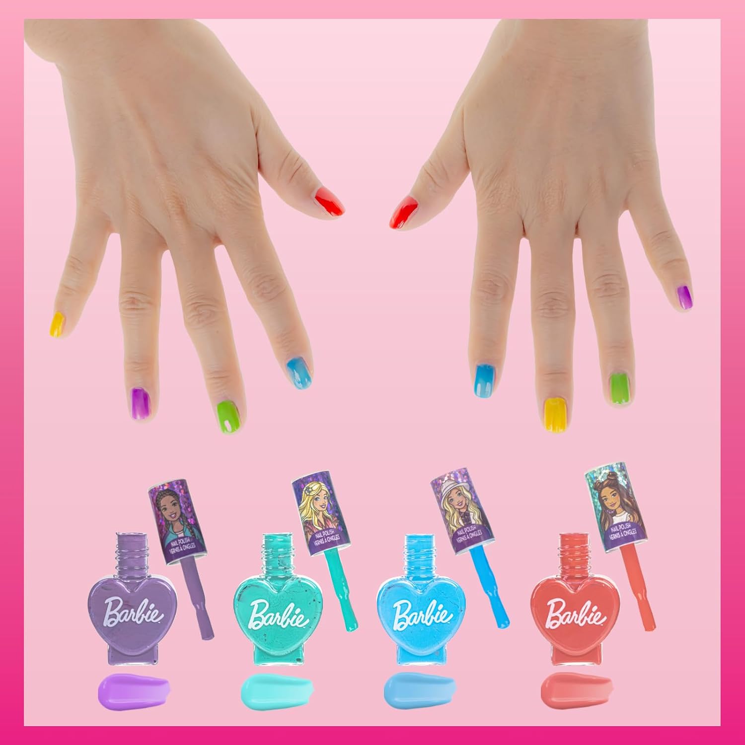 Barbie Movie 18 Piece Set Kids Water-Based Nail Polish Activity Makeup Set, Includes Nail Polish with Nail Gems Wheel and Nail File for Parties, Sleepovers and Makeovers, Townley Girl - Image 5