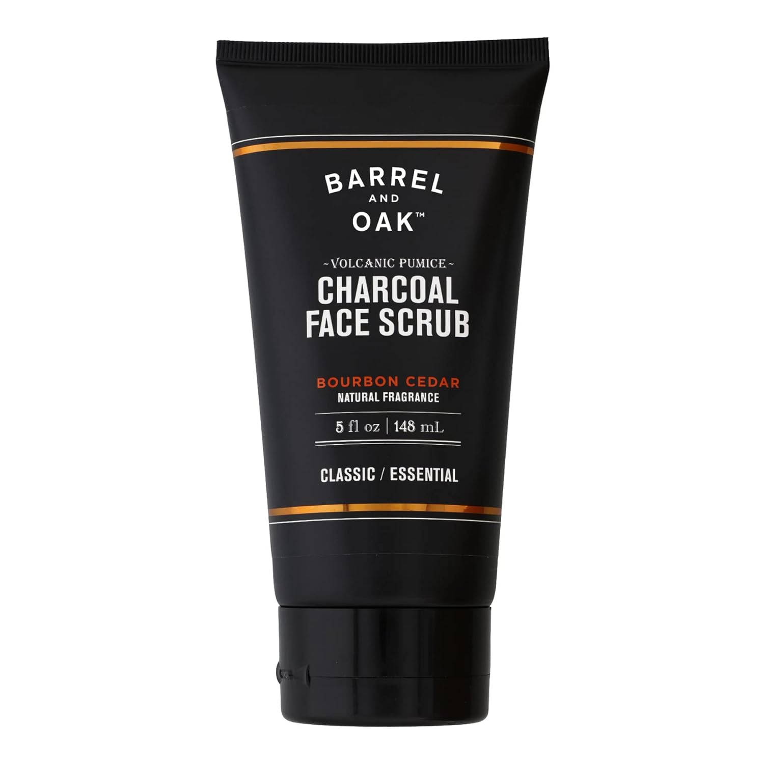 Barrel and Oak - Charcoal Face Scrub with Volcanic Pumice, Men's Exfoliating Scrub, Facial Cleanser, Removes Dead Skin, Absorbs Oil, Cleans Pores, Promotes Beard Growth, Vegan (Bourbon Cedar, 5 oz)