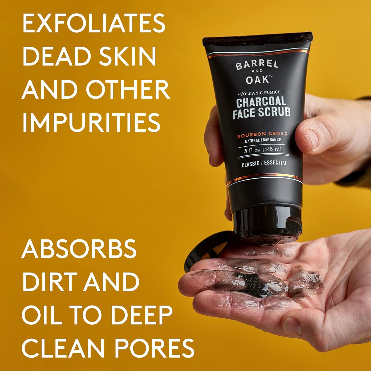 Barrel and Oak - Charcoal Face Scrub with Volcanic Pumice, Men's Exfoliating Scrub, Facial Cleanser, Removes Dead Skin, Absorbs Oil, Cleans Pores, Promotes Beard Growth, Vegan (Bourbon Cedar, 5 oz) - Image 3