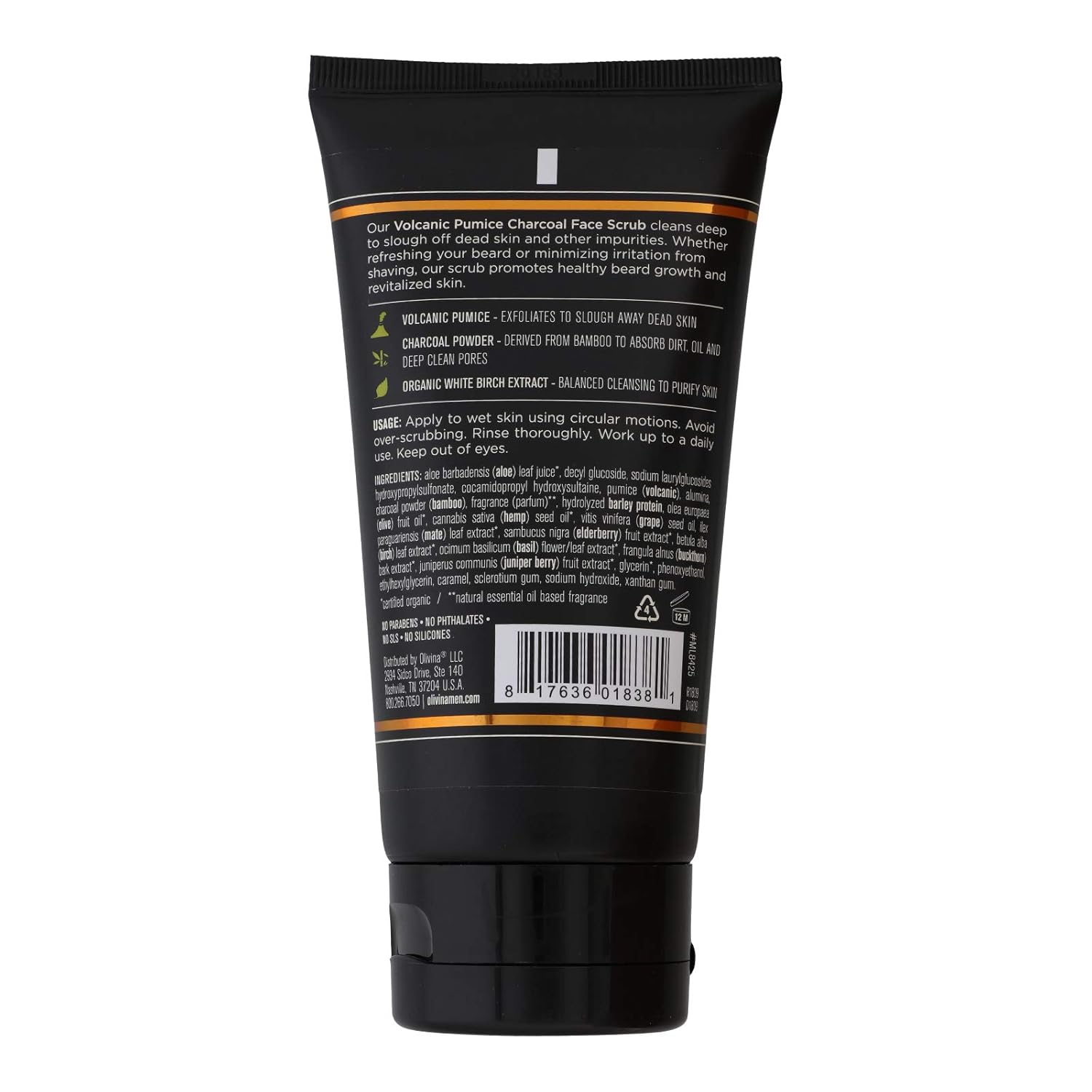 Barrel and Oak - Charcoal Face Scrub with Volcanic Pumice, Men's Exfoliating Scrub, Facial Cleanser, Removes Dead Skin, Absorbs Oil, Cleans Pores, Promotes Beard Growth, Vegan (Bourbon Cedar, 5 oz) - Image 2