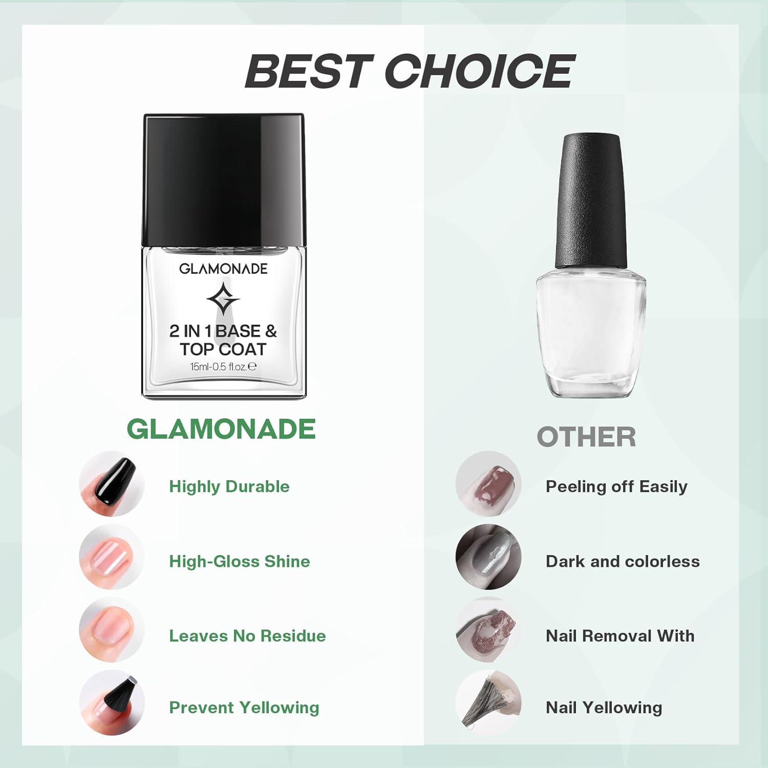 Base Top Coat Nail Polish: 2 in 1 Clear Quick Dry Nail Polish Color Protection Long Lasting Shine Polish Resists Smudging Chipping Fading Fast Air Dry Nail Coat for Women - Image 6