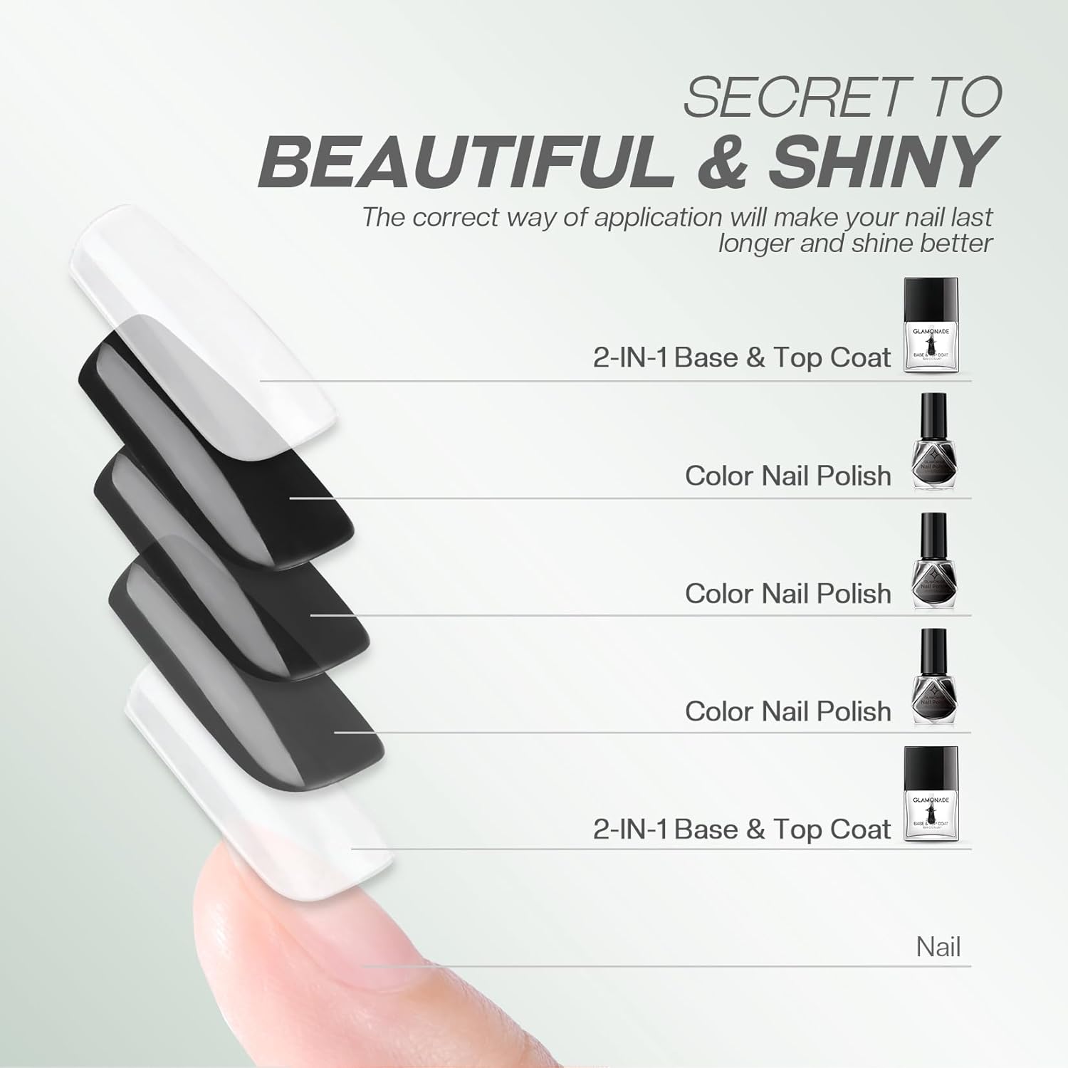 Base Top Coat Nail Polish: 2 in 1 Clear Quick Dry Nail Polish Color Protection Long Lasting Shine Polish Resists Smudging Chipping Fading Fast Air Dry Nail Coat for Women - Image 7