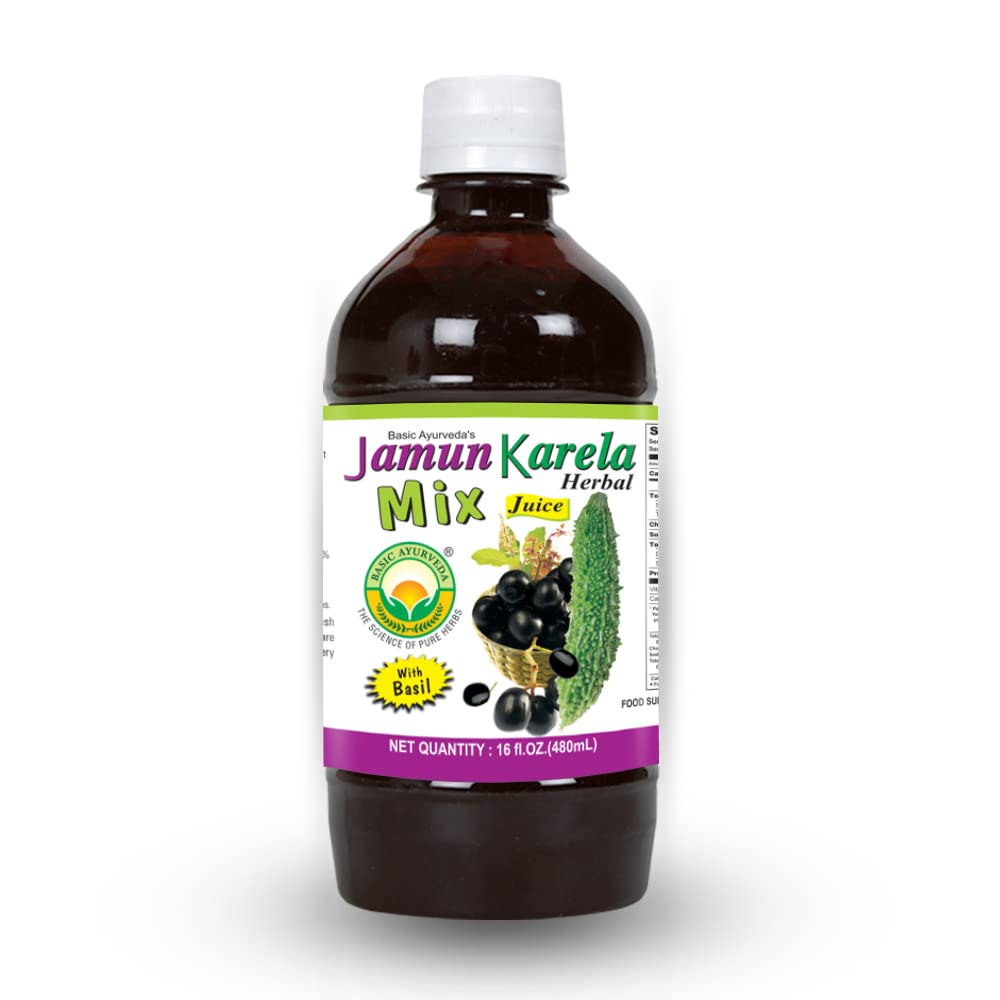 BASIC AYURVEDA Jamun Karela Herbal Mix Juice | Made with Indian Blackberry & Bitter Gourd | Natural Herbal Blend for Skin & Eye Care | Supports Oral Health & Cleansing | 16.23 Fl Oz (480ml) - Image 3