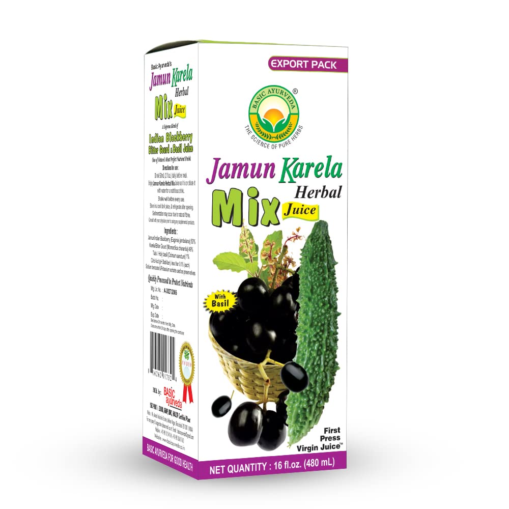 BASIC AYURVEDA Jamun Karela Herbal Mix Juice | Made with Indian Blackberry & Bitter Gourd | Natural Herbal Blend for Skin & Eye Care | Supports Oral Health & Cleansing | 16.23 Fl Oz (480ml) - Image 2