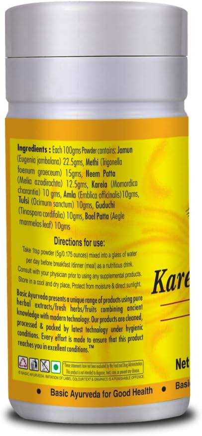 BASIC AYURVEDA Karela Jamun Herbal Mix Powder | 100% Natural Bitter Gourd & Java Plum Blend | Vegan, Non-GMO | for Herbal Use, Juices, Smoothies | 3.53 Oz (100g) - Image 2