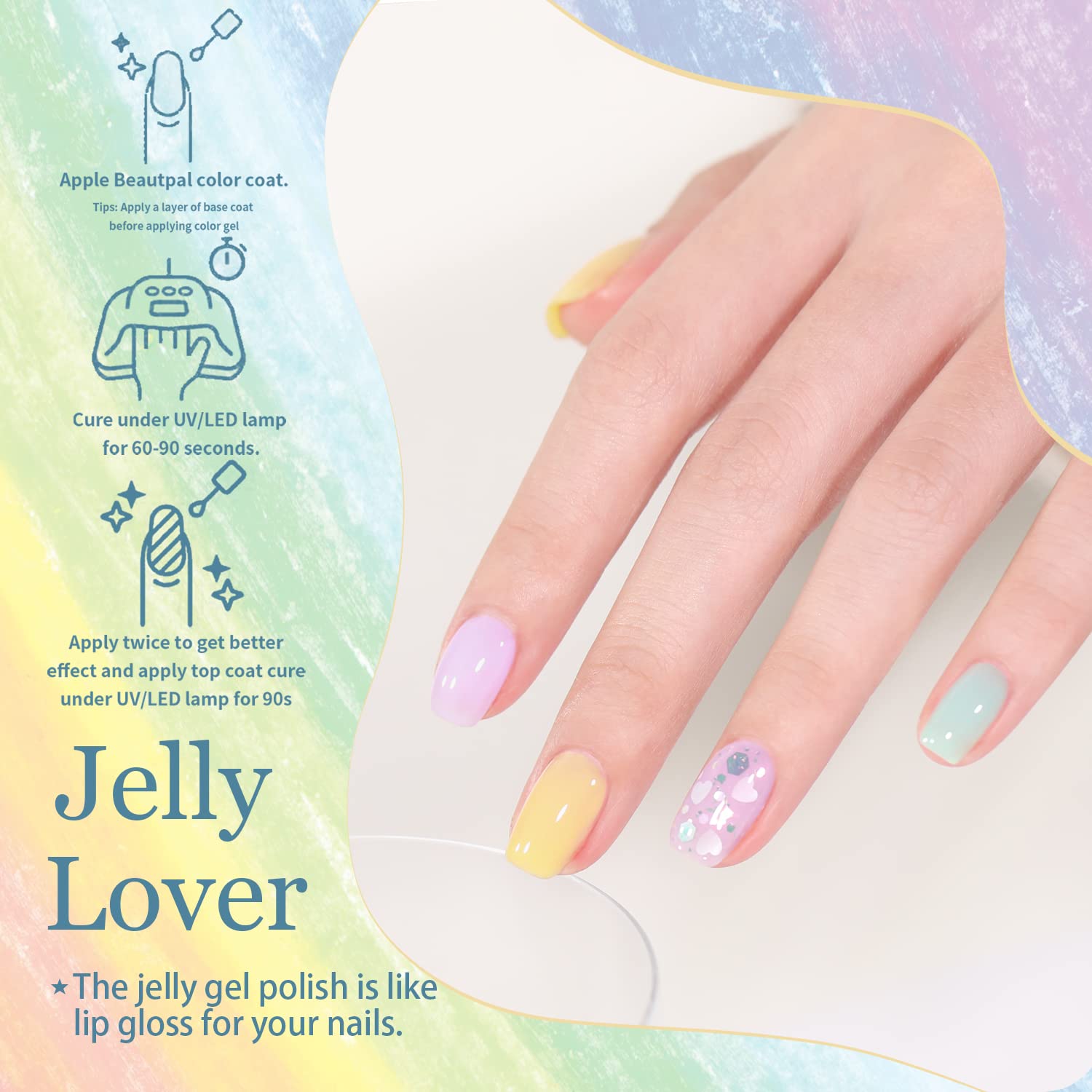 Beautpal Pastel Jelly Gel Nail Polish Set Spring Summer Milky Gel Polish Kit Semi-transparent Pink Blue Green Yellow Soak Off UV Gel Polish 7ML 10PCS - Image 5