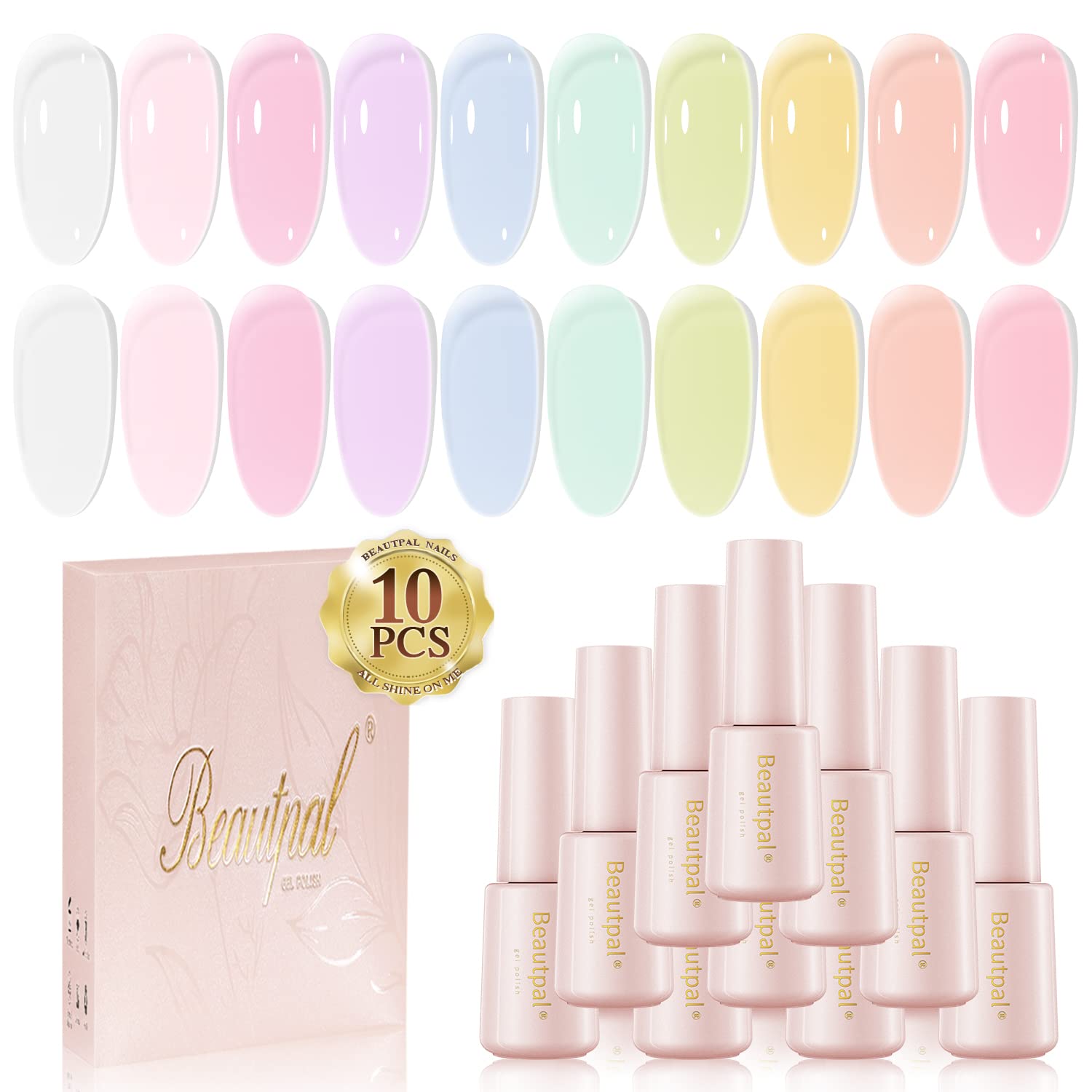 Beautpal Pastel Jelly Gel Nail Polish Set Spring Summer Milky Gel Polish Kit Semi-transparent Pink Blue Green Yellow Soak Off UV Gel Polish 7ML 10PCS