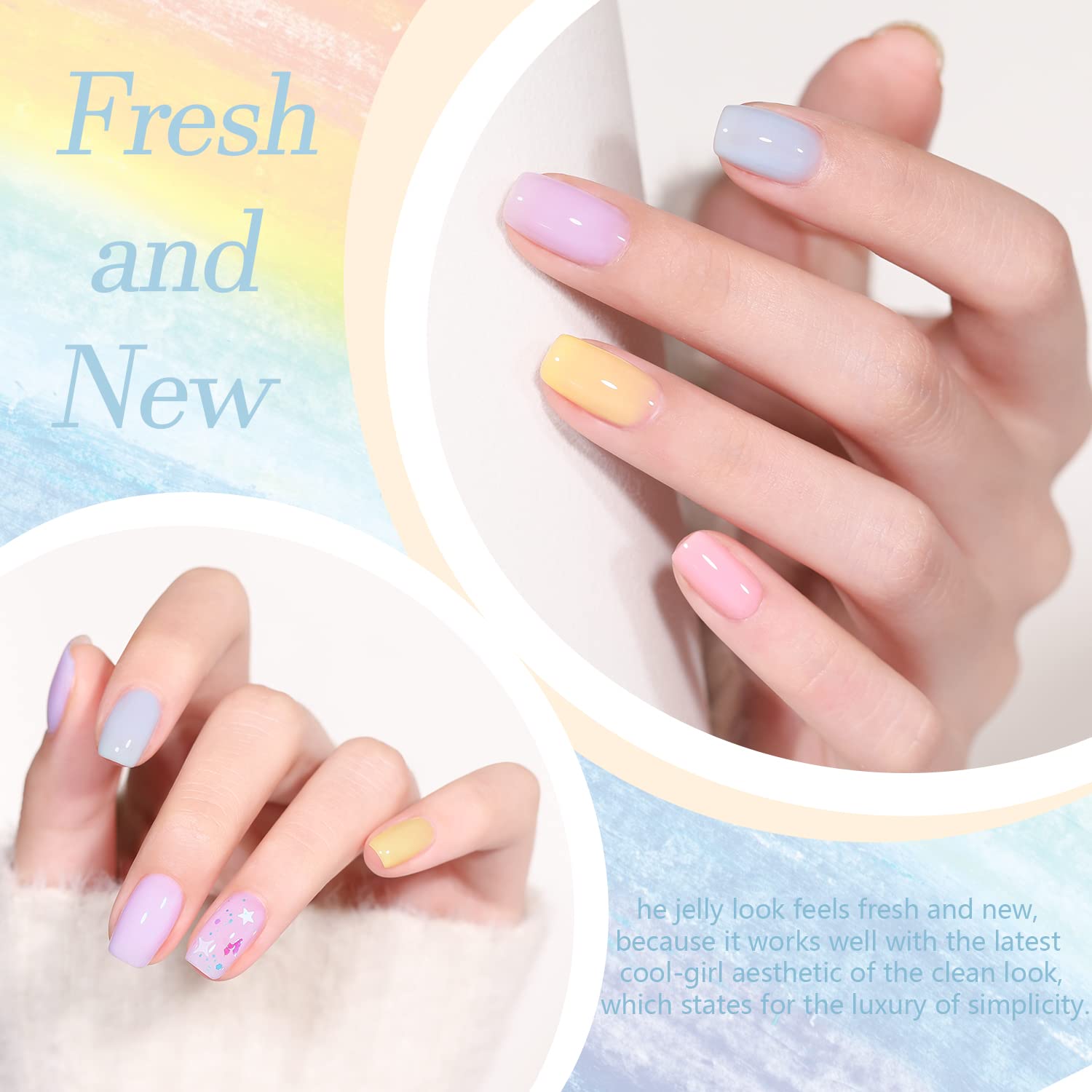 Beautpal Pastel Jelly Gel Nail Polish Set Spring Summer Milky Gel Polish Kit Semi-transparent Pink Blue Green Yellow Soak Off UV Gel Polish 7ML 10PCS - Image 4