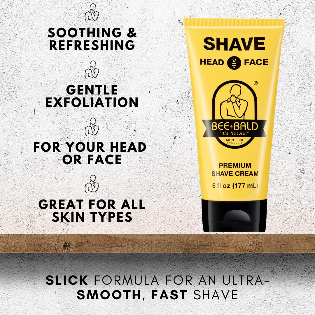 Bee Bald SHAVE Premium Shaving Cream Goes On Light & Slick That's Incredibly Smooth & Quick For Both Face And Head, 6 Fl Oz - Image 3