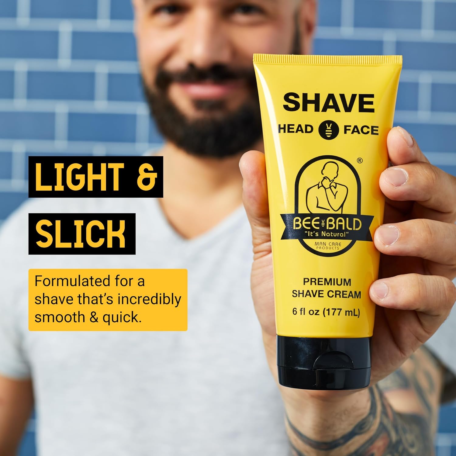 Bee Bald SHAVE Premium Shaving Cream Goes On Light & Slick That's Incredibly Smooth & Quick For Both Face And Head, 6 Fl Oz - Image 2