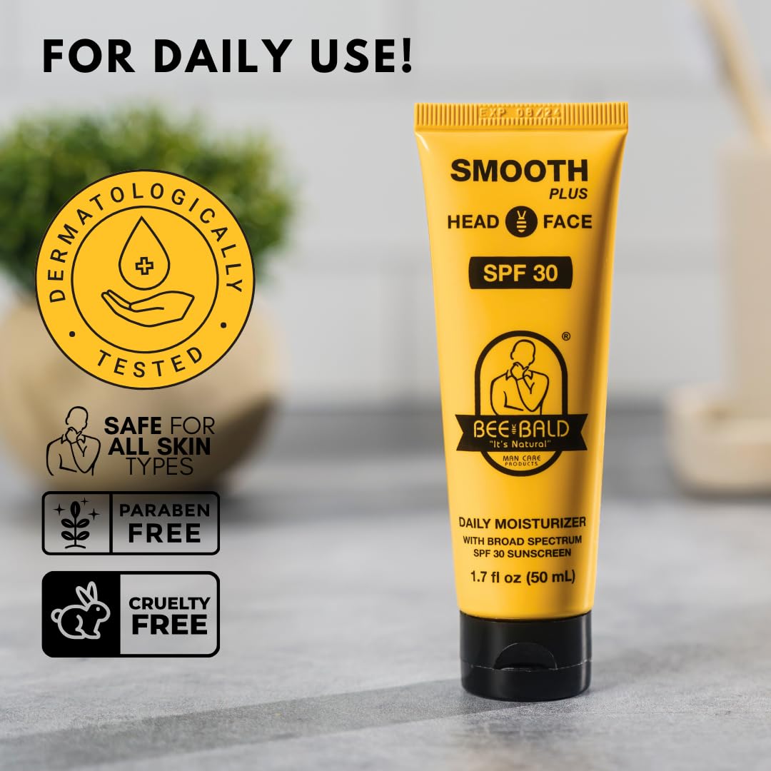 Bee Bald SMOOTH PLUS Head & Face Moisturizer with SPF 30 Sunscreen Lotion Protecting Skin From Harmful UVA/UVB Rays While Hydrating, Moisturizing and Toning, 1.7 Fl Oz - Image 5