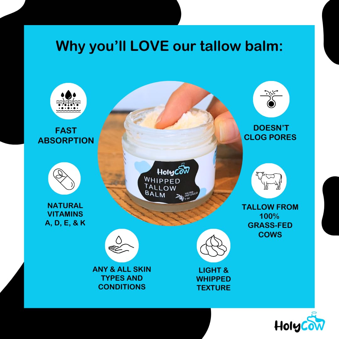 Beef Tallow For Skin - Whipped Tallow Balm with Organic Jojoba Oil (Unscented/Herb-Infused), Grass Fed Beef Tallow Face Moisturizer for Eczema, Baby, Lip Balm - Lotion For Extremely Dry Skin - Image 3