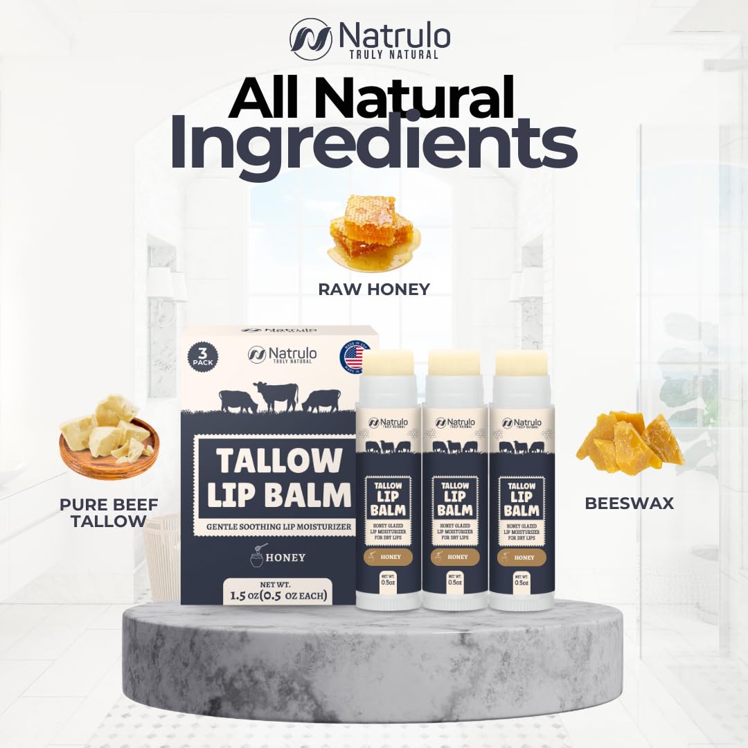 Beef Tallow Lip Balm – Natural Tallow Beeswax Chapstick – Hydrating Moisturizer Grass Fed Bison Tallow Balm Lip Care – Soothes Chapped Dry Lips, Sensitive Skin – Long Lasting Vitamin Rich USA-Made 3Pk - Image 7