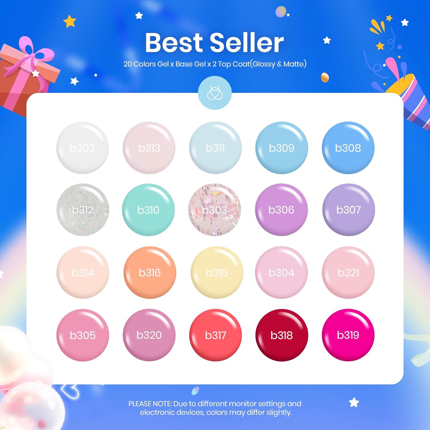 Beetles 23 Piece Gel Nail Polish Set with Base and Top Coat for Bright Spring Colors - Image 2
