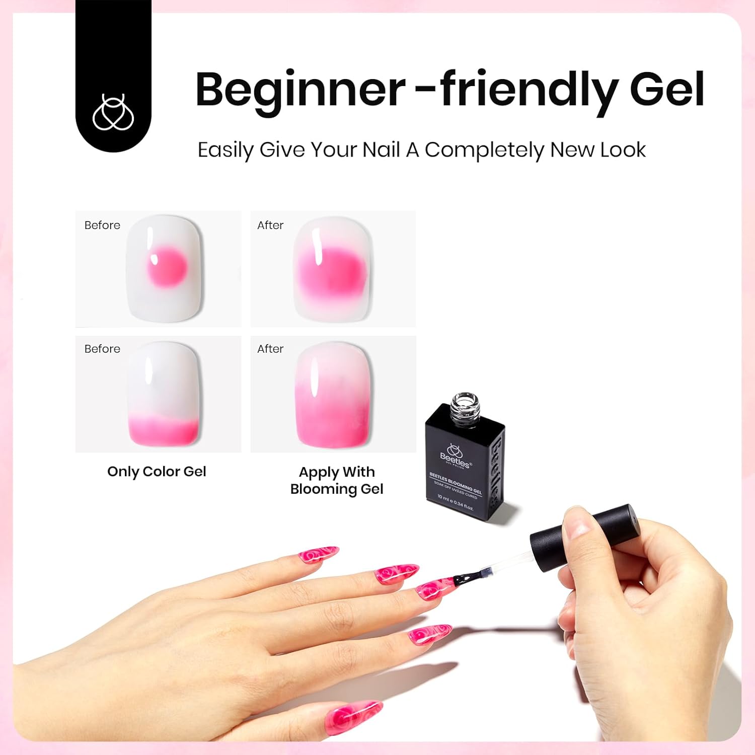 Beetles Blooming Gel, Blooming Gel Nail Polish Clear Uv Led Blossom for Spreading Effect Marble Natural Stone Watercolor Floral Print 10ml Soak off Diy Nail Art Design Manicure Gift for Women - Image 3