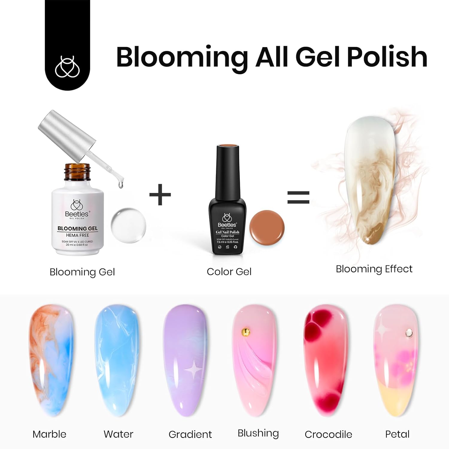 Beetles Blooming Gel Nail Polish, 20ml Hema-Free Clear UV LED Blossom Gel Polish for Spreading Effect Marble Natural Stone Watercolor Floral Soak off Uv DIY Manicure Large Capacity - Image 4
