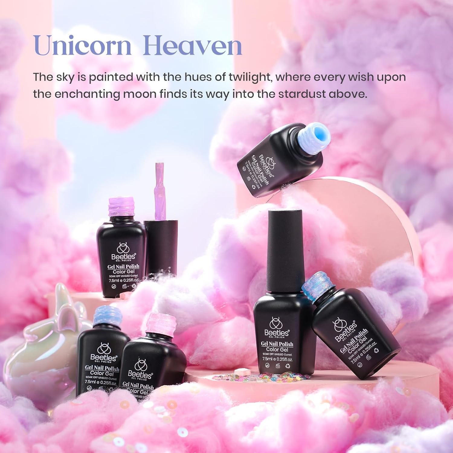 Beetles Blue Pink Gel Nail Polish Set, 6 Colors Pearl Gel Polish Baby Blue Shimmer Baby Pink Purple Mermaid, Nail Drawing Soak Off Uv Led Swirl Gel Polish Shell Thread Gift for Women - Image 2