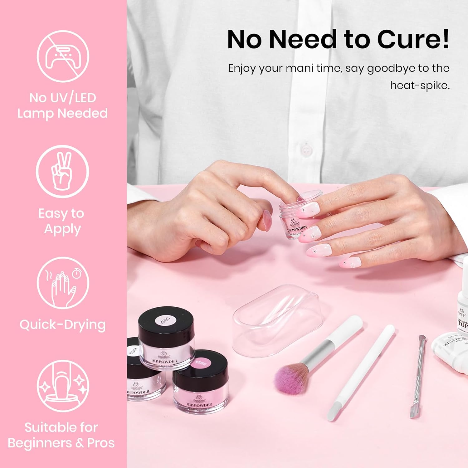 Beetles Dip Powder Nail Kit, 6 Colors Jelly Pink Nude Milky Translucent Powder Dipping Set for All Seasons, Manicure DIY Art at Home, No Need Nail Lamp Cured Gifts for Women - Image 6