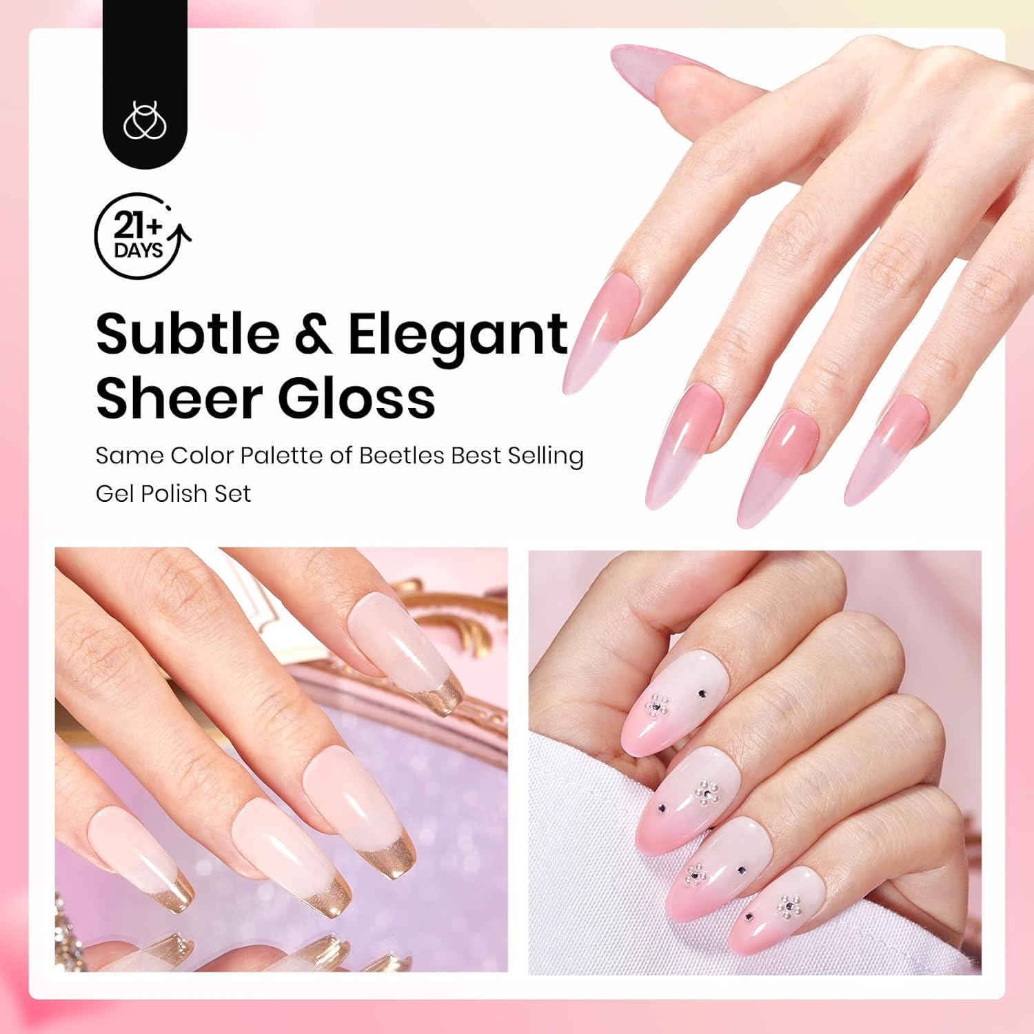 Beetles Dip Powder Nail Kit, 6 Colors Jelly Pink Nude Milky Translucent Powder Dipping Set for All Seasons, Manicure DIY Art at Home, No Need Nail Lamp Cured Gifts for Women - Image 4