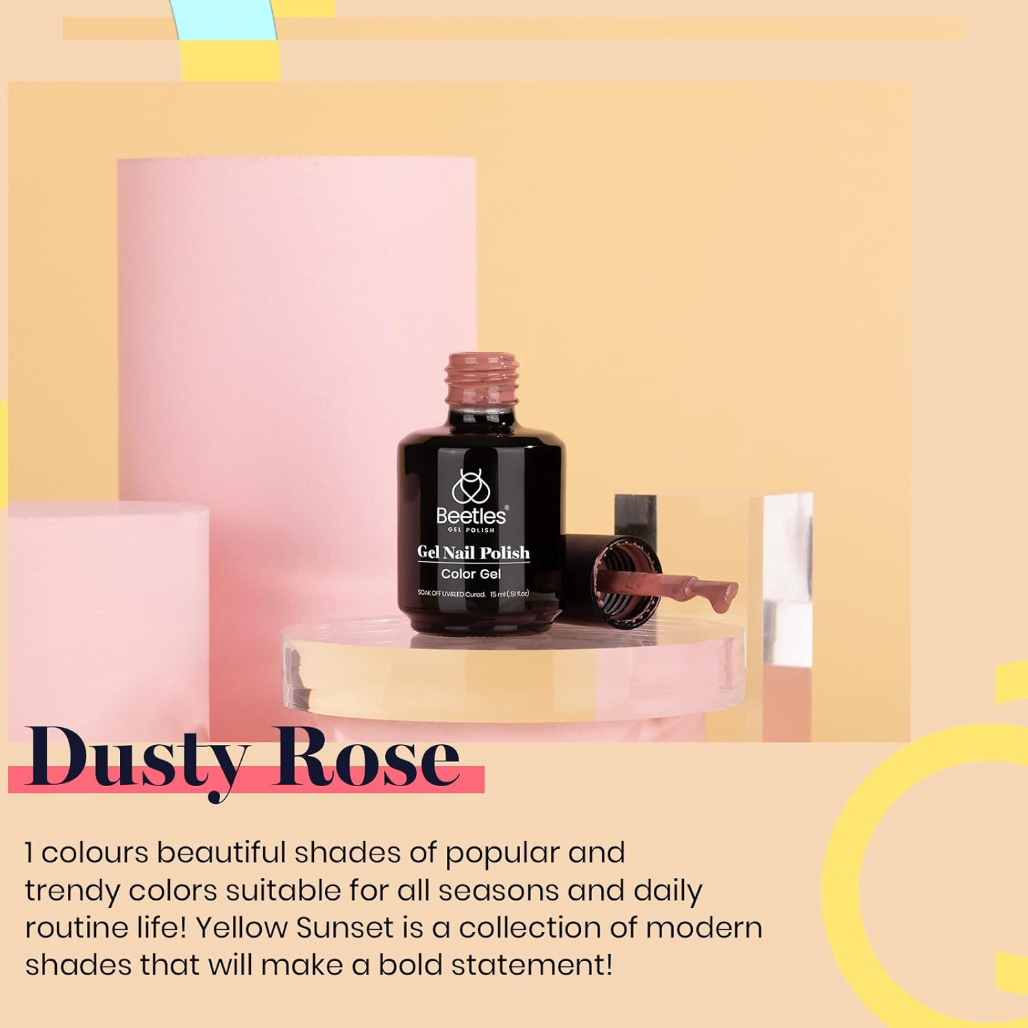 beetles Gel Nail Polish, 1Pcs 0.5Oz 15ml Dusty Rose Nail Polish Dried-Rose Dusty Pink Fall Soak Off UV LED Nail Lamp Nail Art Manicure Salon DIY Home Solid Gel Nail Design Decoration for Women - Image 2