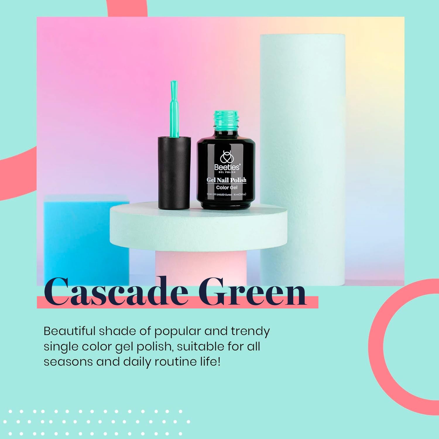 Beetles Gel Nail Polish Cascade Green Color Soak Off UV LED Nail Lamp Gel Polish 15 ml for All Season Gel Polish Nail Art Design Manicure Salon DIY Salon Gel - Image 2