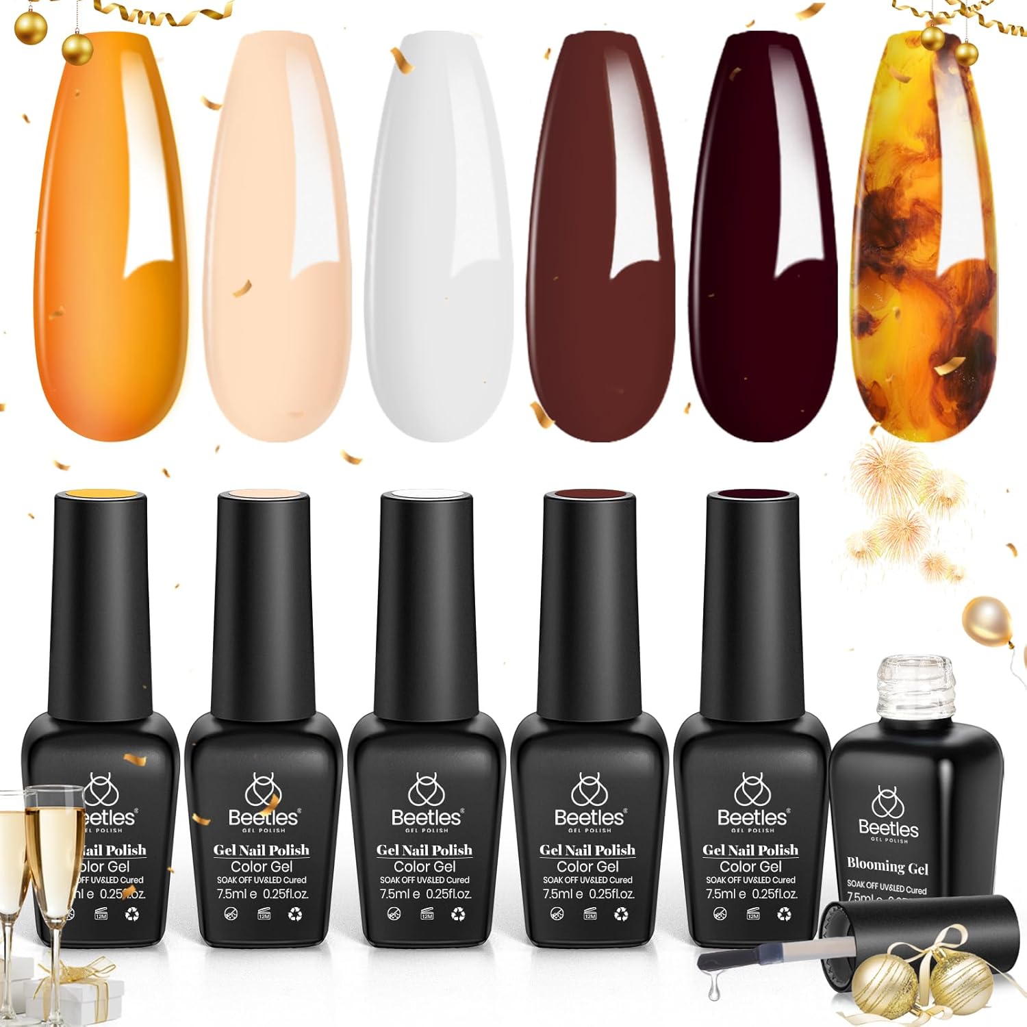 Beetles Gel Nail Polish with Blooming Gel Amber Attraction 5 Colors Gel Polish White Wine Gel Polish Set 1pcs Clear Blooming Gel Polish Soak Off Uv Gel Polish Set for Women - Image 8