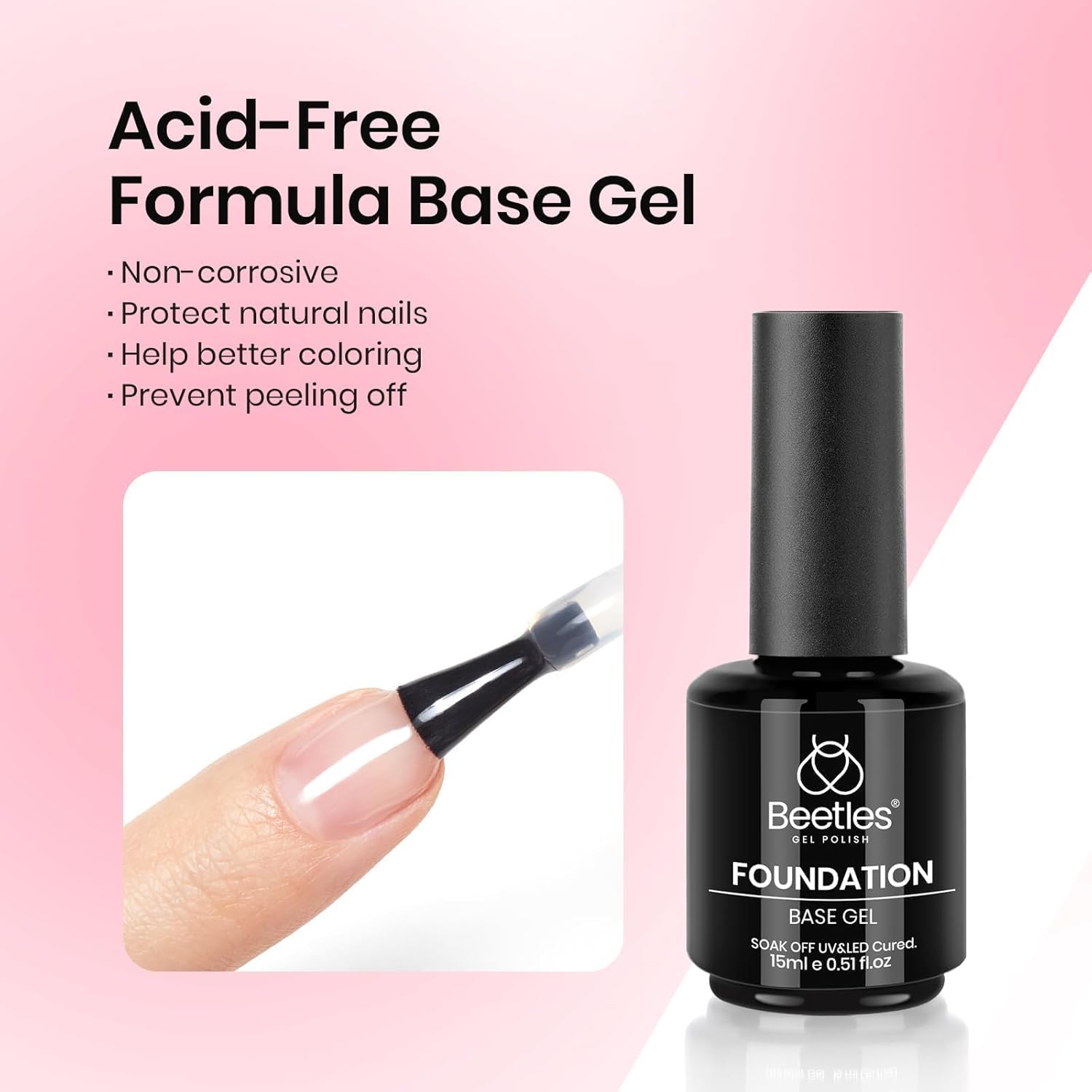 beetles Gel Polish 3 Pcs 15ml No Wipe Gel Top and Base Coat Bubble Bath Gel Polish Soak Off Uv Lamp-Long Lasting Glossy Top Base Gel Milky Pink Gel Nail Polish Jelly Gel Polish Set for Women - Image 2