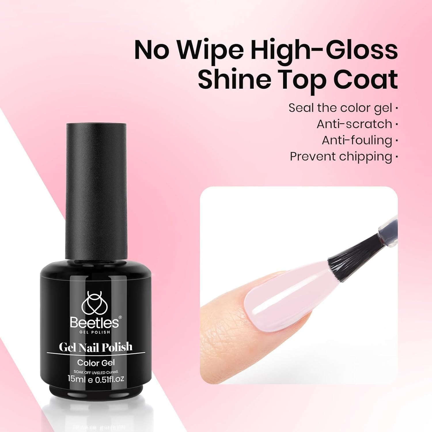 beetles Gel Polish 3 Pcs 15ml No Wipe Gel Top and Base Coat Bubble Bath Gel Polish Soak Off Uv Lamp-Long Lasting Glossy Top Base Gel Milky Pink Gel Nail Polish Jelly Gel Polish Set for Women - Image 4