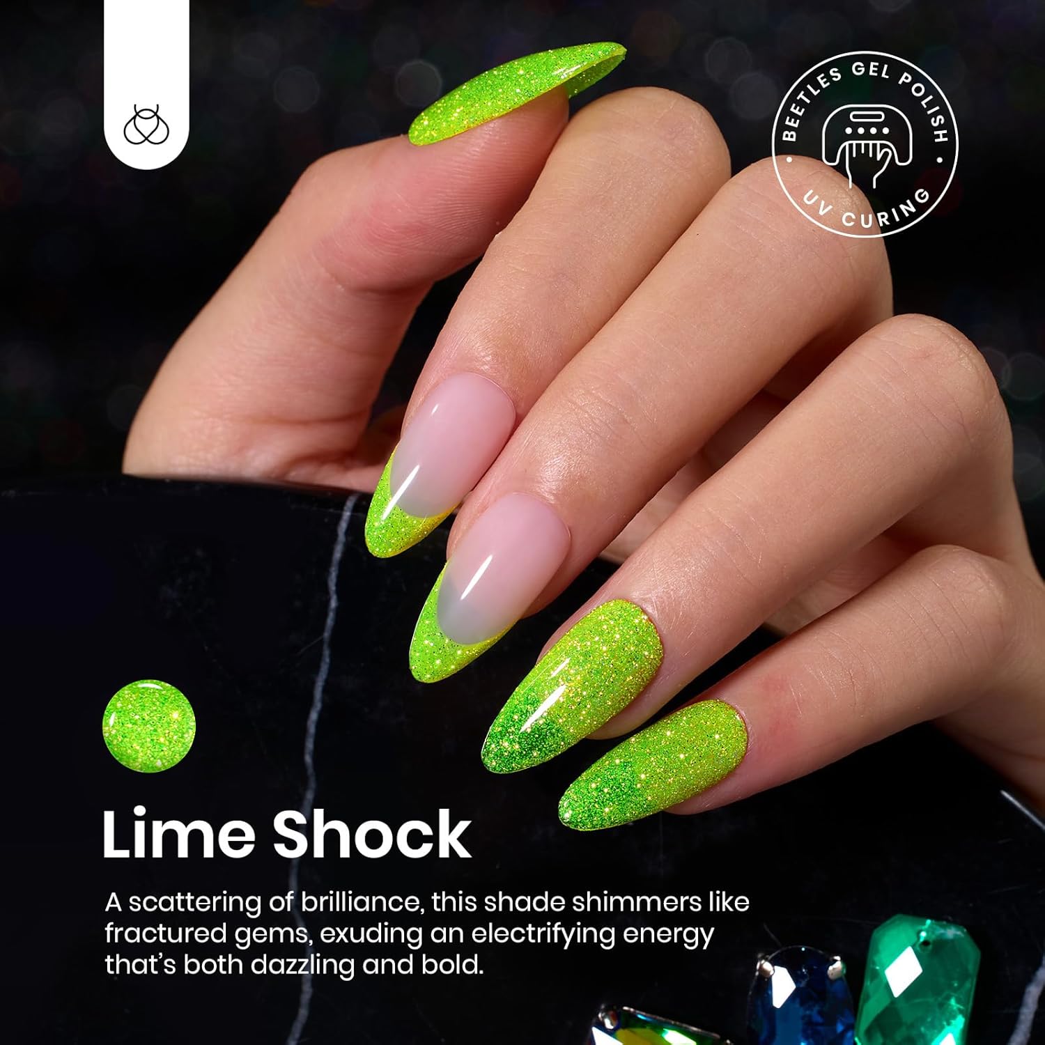beetles Gel Polish Green Glitter Gel Nail Polish 15ml Reflective Nail Art Manicure Salon DIY at Home Gifts for Women Lime Shock - Image 3
