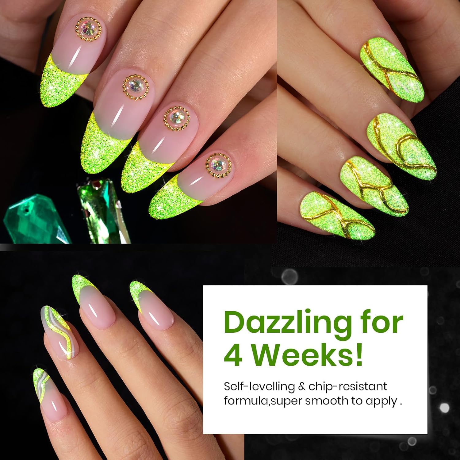 beetles Gel Polish Green Glitter Gel Nail Polish 15ml Reflective Nail Art Manicure Salon DIY at Home Gifts for Women Lime Shock - Image 6
