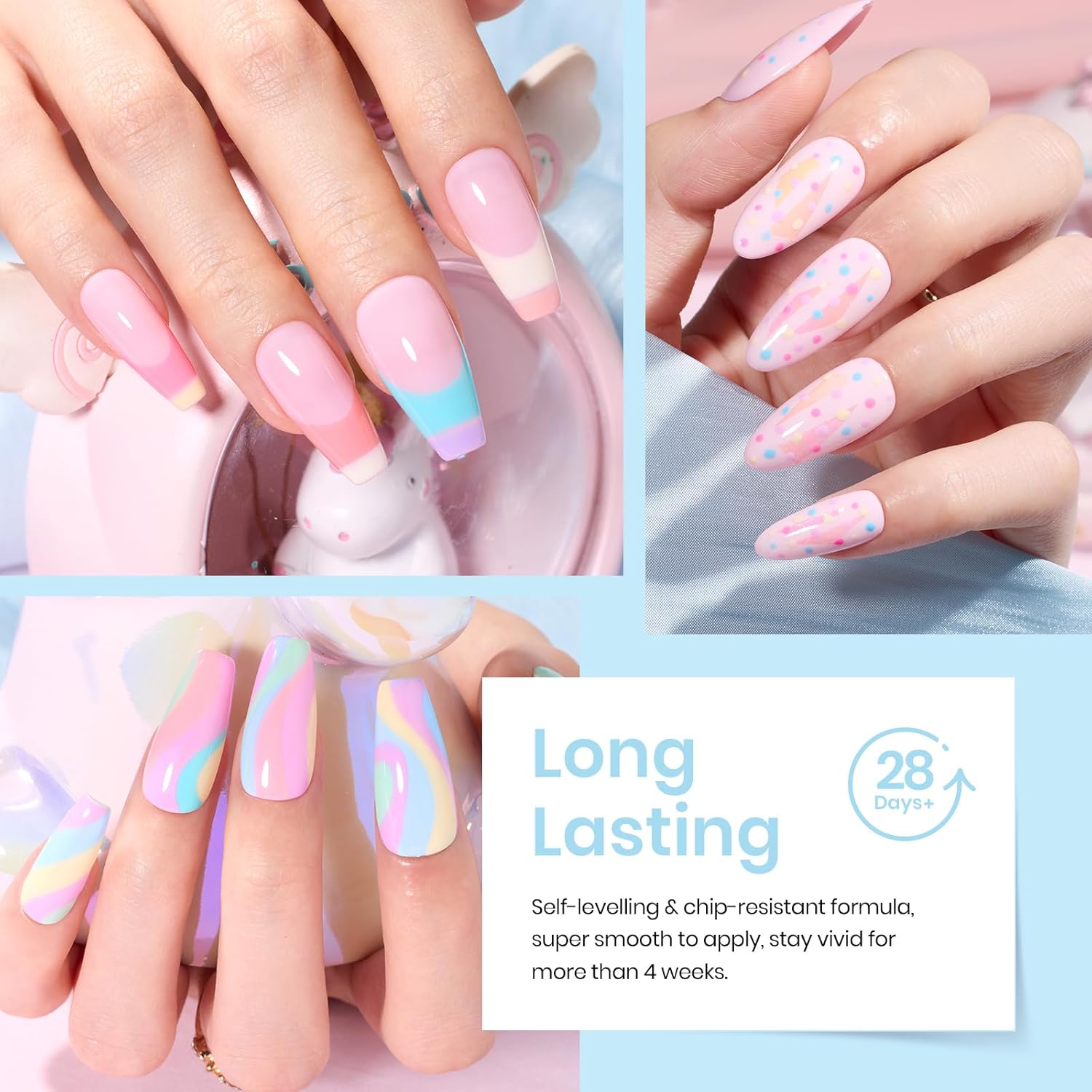 beetles Gel Polish Nail Set 20 Colors Spring Pastel Girly Sparkle Glitter Uv Gel Dreamy Town Collection Macaroon Bright Pastel Nail Manicure Kit with 3Pcs Base Top Coat Gift for Women - Image 3