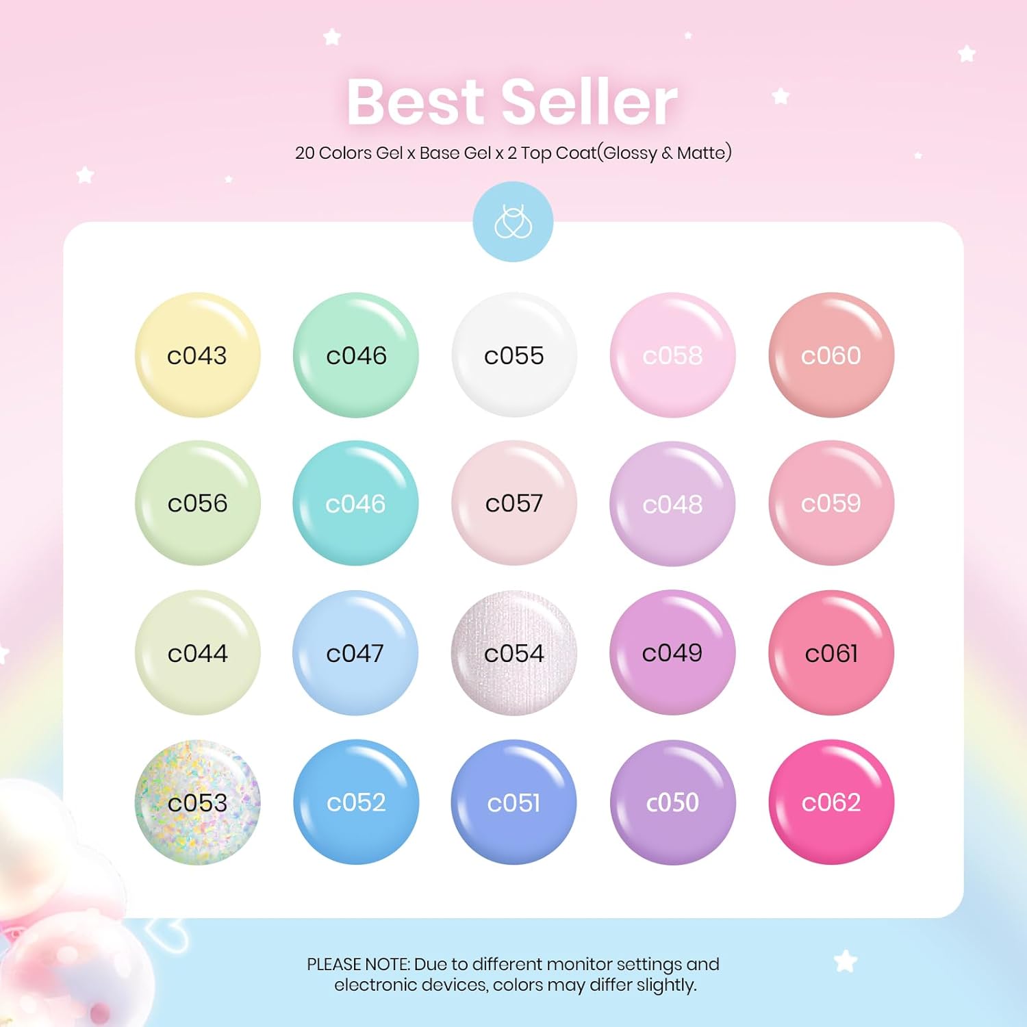 beetles Gel Polish Nail Set 20 Colors Spring Pastel Girly Sparkle Glitter Uv Gel Dreamy Town Collection Macaroon Bright Pastel Nail Manicure Kit with 3Pcs Base Top Coat Gift for Women - Image 2