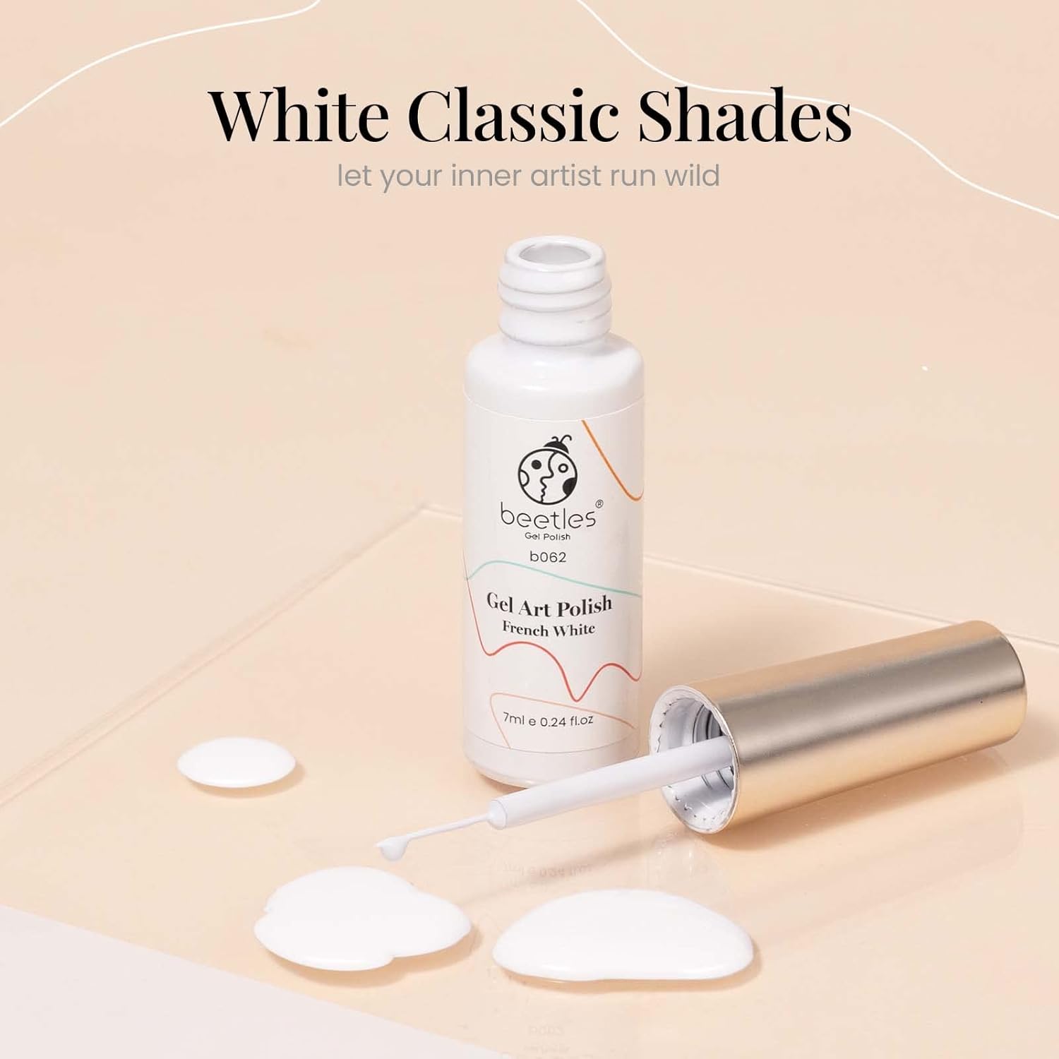beetles Gel Polish Swirl Nail Art White Gel Liner Nail Polish 1 pcs 7ml Classic White Color Nails Art Paint for Thin French Tip Line Soak off Uv Lamp Manicure Salon - Image 2