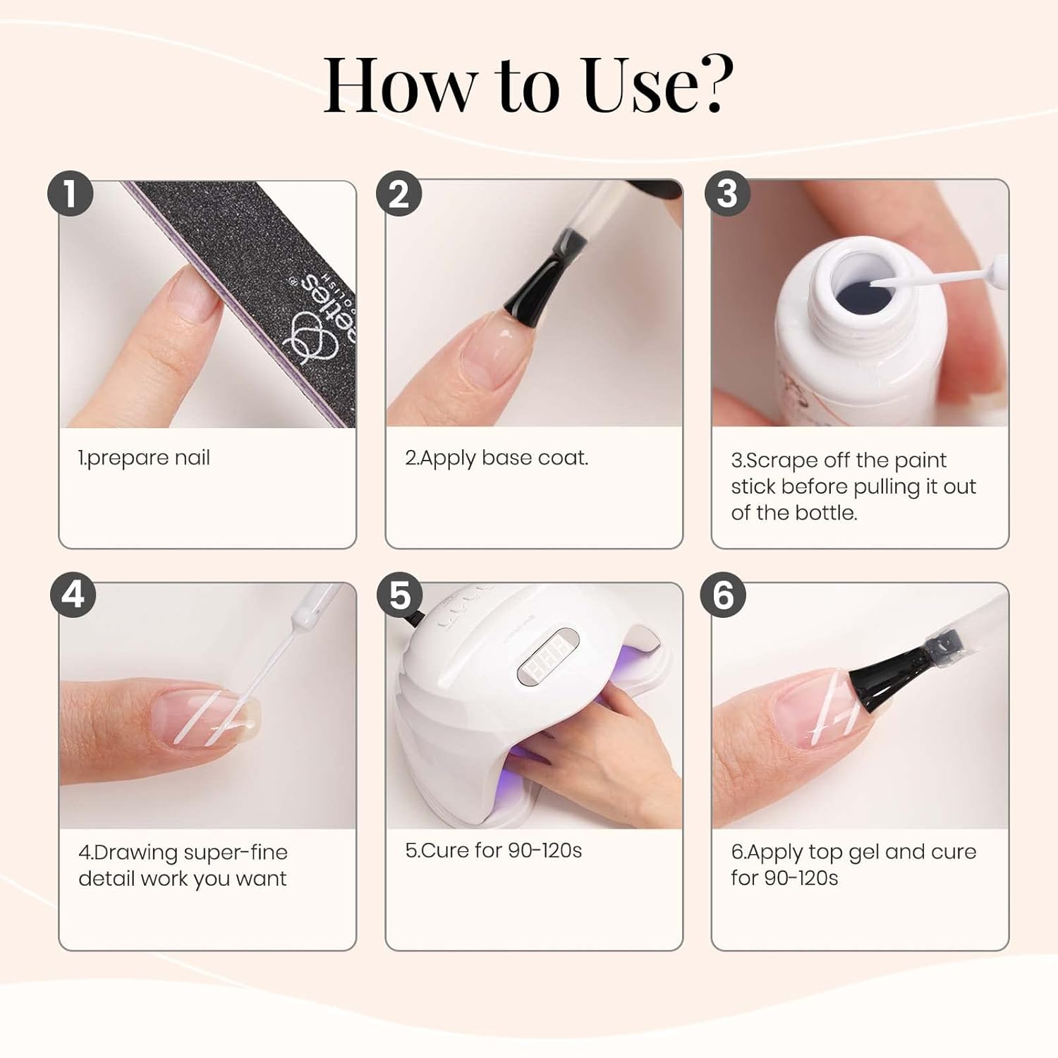 beetles Gel Polish Swirl Nail Art White Gel Liner Nail Polish 1 pcs 7ml Classic White Color Nails Art Paint for Thin French Tip Line Soak off Uv Lamp Manicure Salon - Image 6