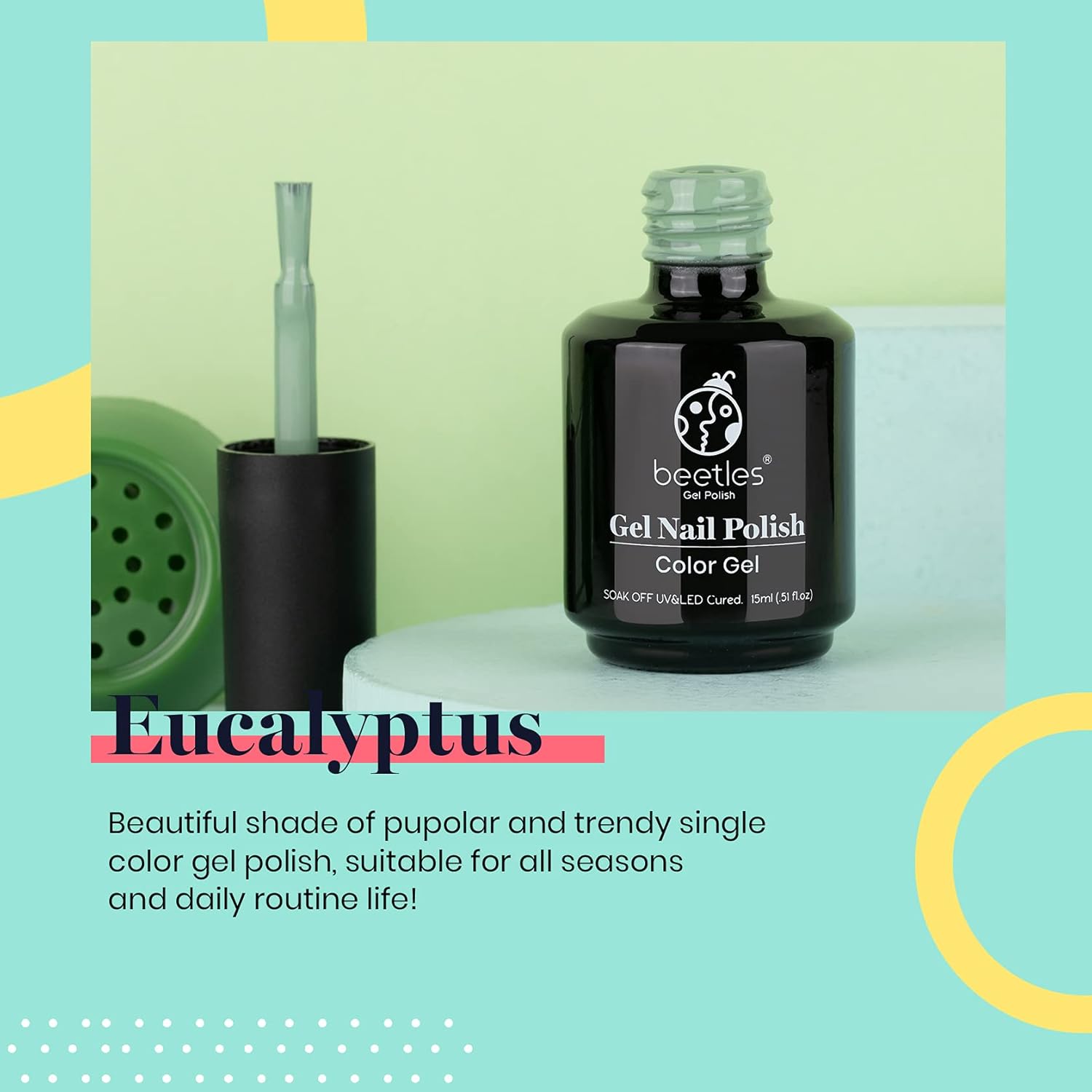Beetles Green Gel Nail Polish Emerald Olive Sage Green Eucalyptus Gel Polish 15ml Soak Off U V LED Nail Lamp Nail Art Manicure Salon DIY Home for Women - Image 2